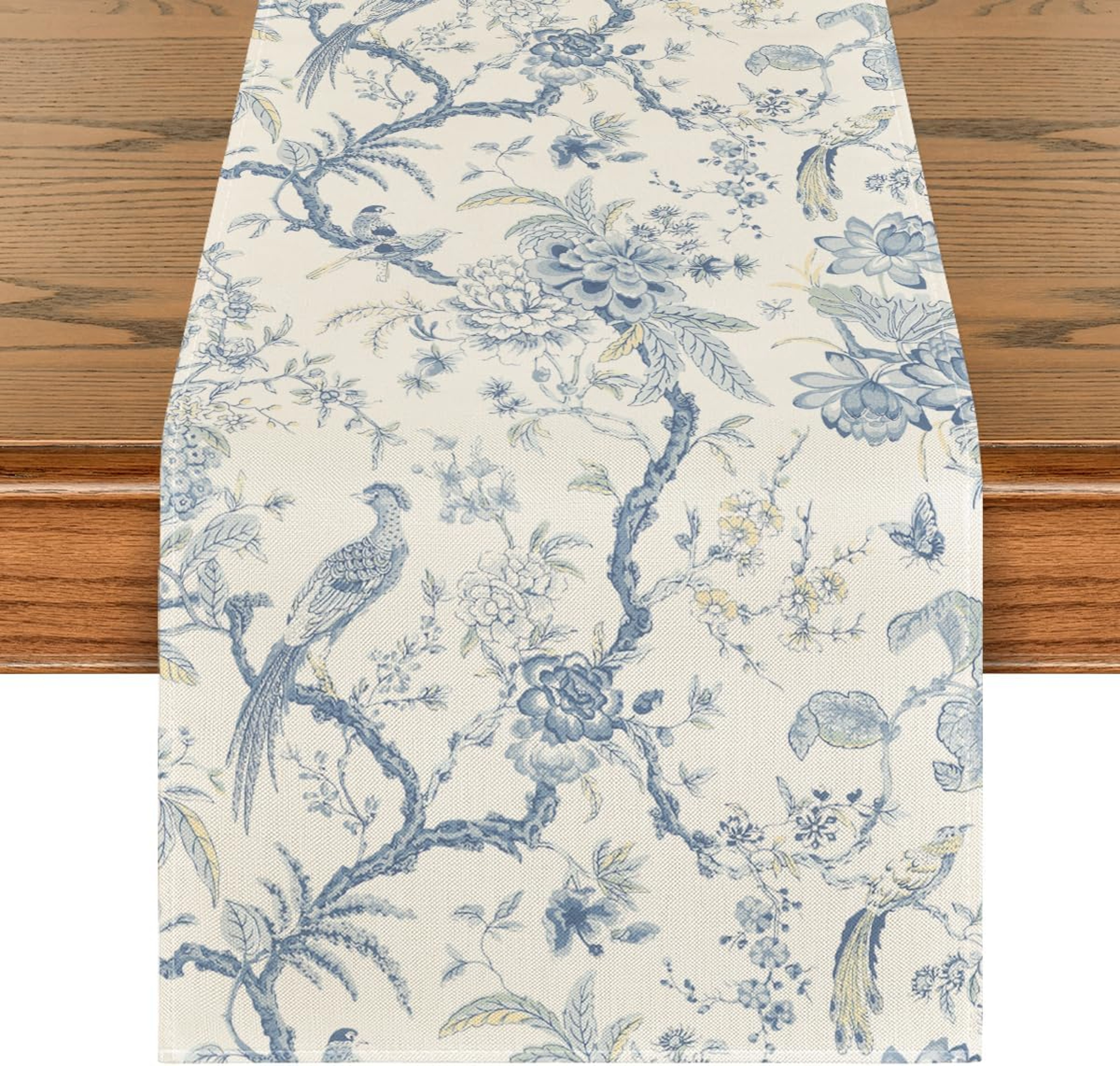 Elegant Chinoiserie Peacock Linen Table Runner Premium Dining & Holiday Decor – view 6