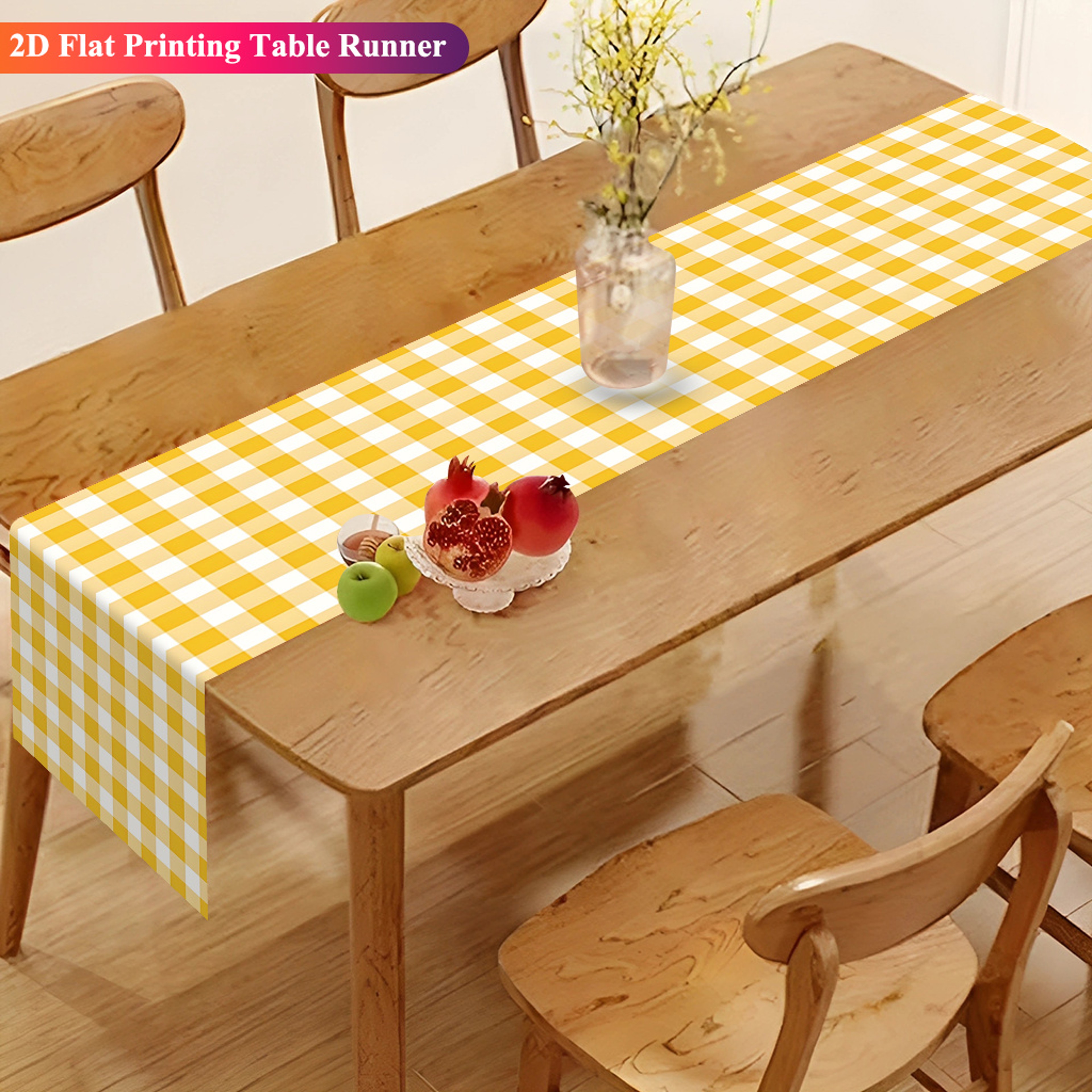 Sunny Yellow Gingham Table Runner For Kitchen  Dining Room Decor 1