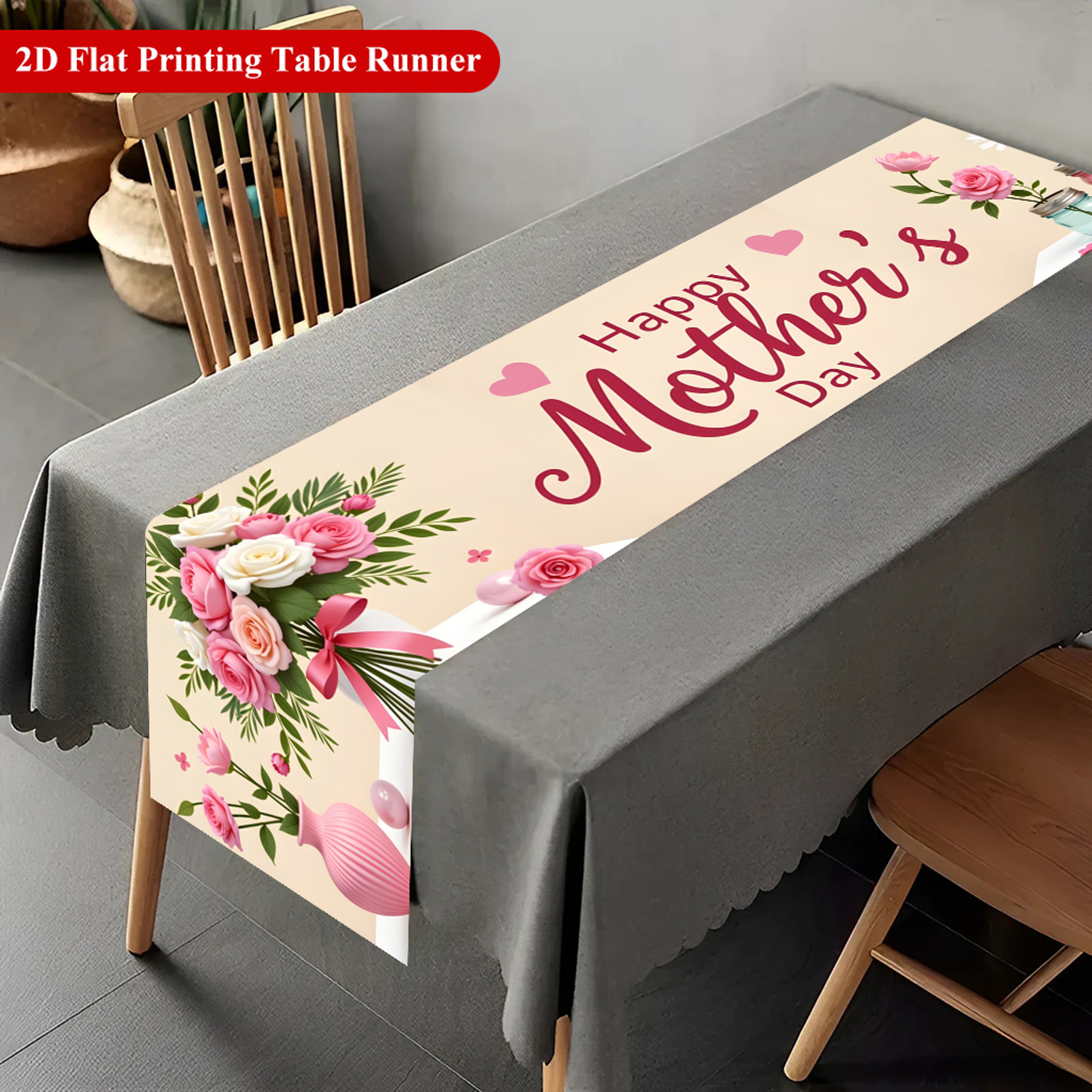 Happy Mothers Day Floral Mothers Day Table Runner Rose Print Dining Table Decor 5