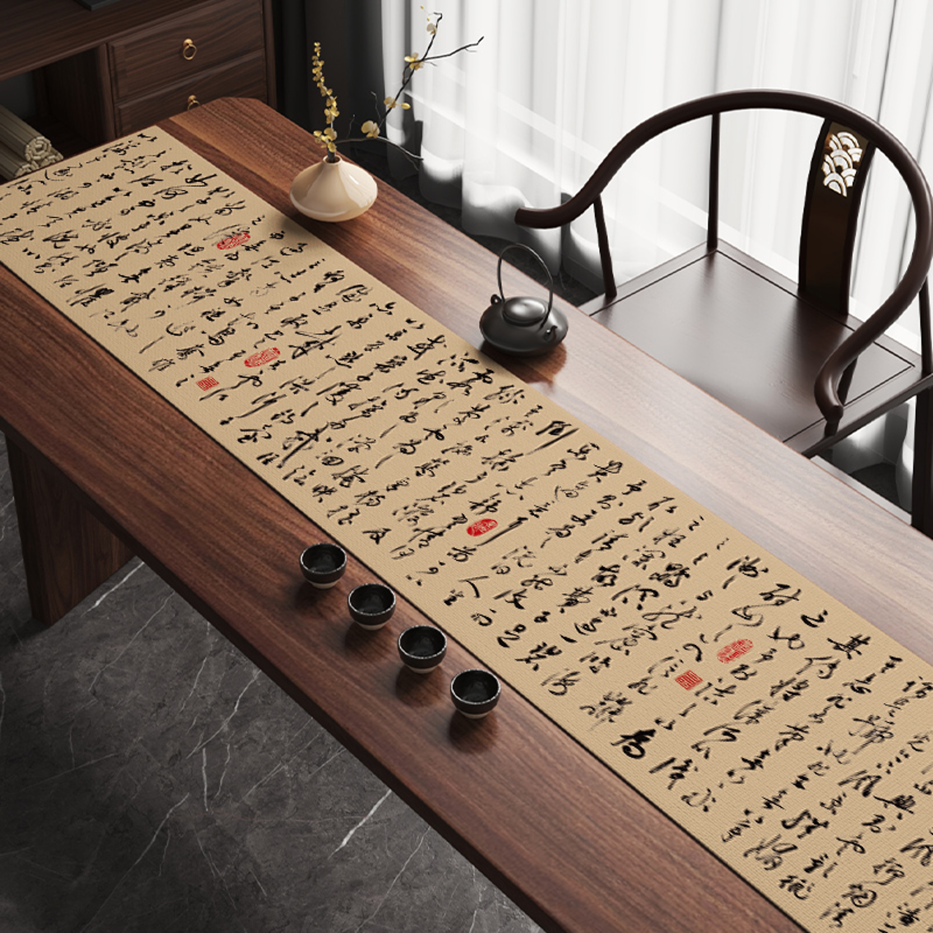 High End Chinese Style Tea Table Runner Elegant Long Tea Table Mat Cloth for Tea Room & Ceremony Decor – view 5