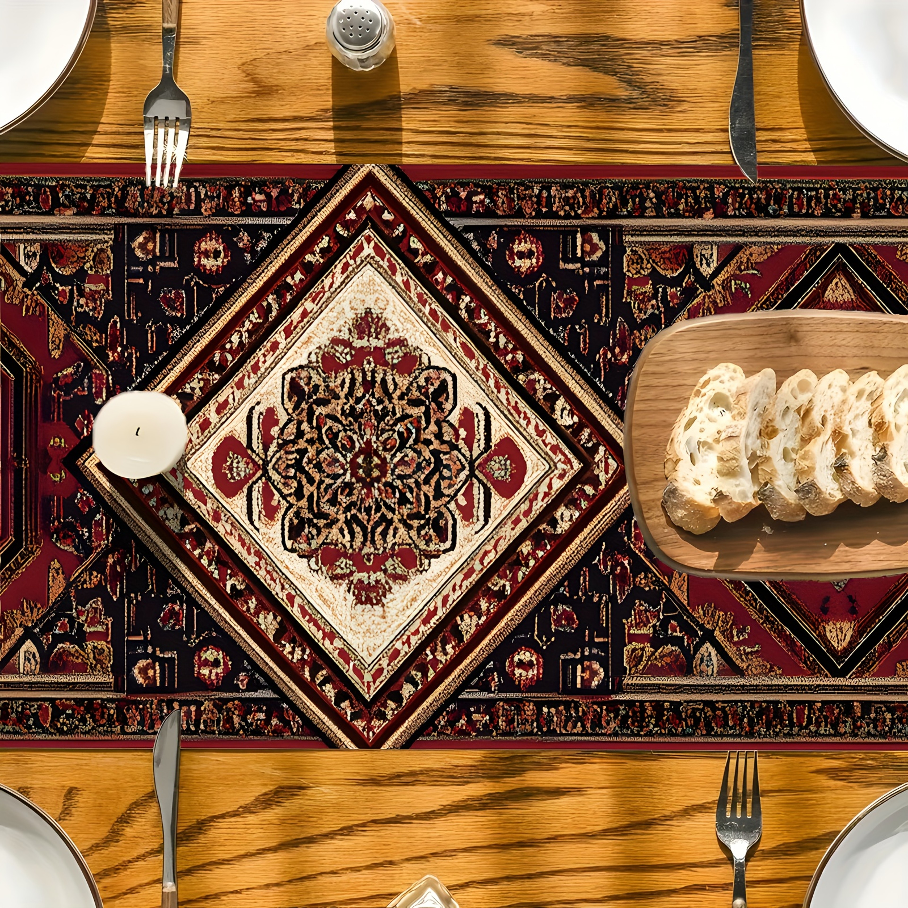 Elegant Modern Linen Table Runner Persian Geometric Table Decor for Dining & Holiday Tables – view 5