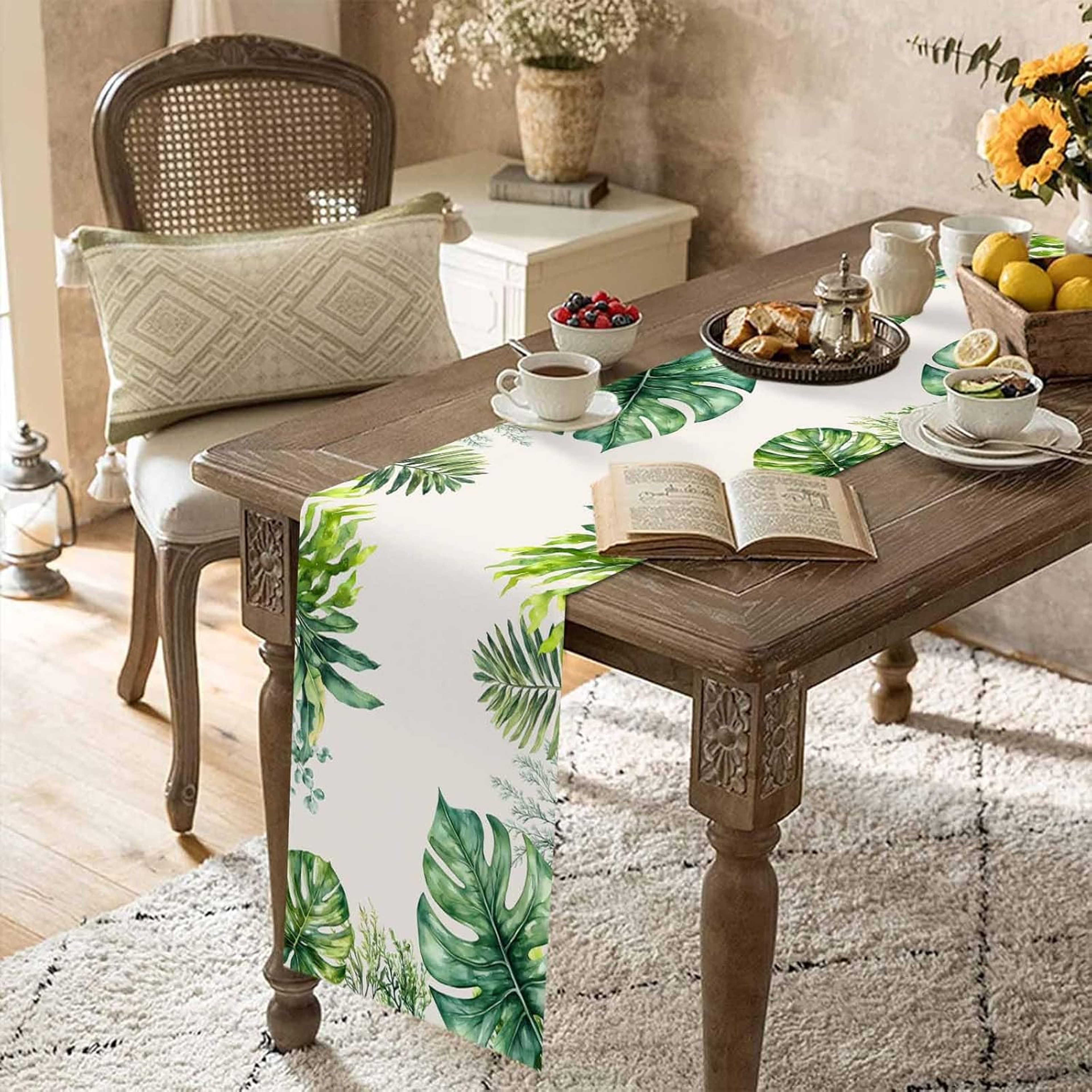 Farmhouse Palm Leaf Table Runner Reusable Dining Table Decor Linen Runner – view 6