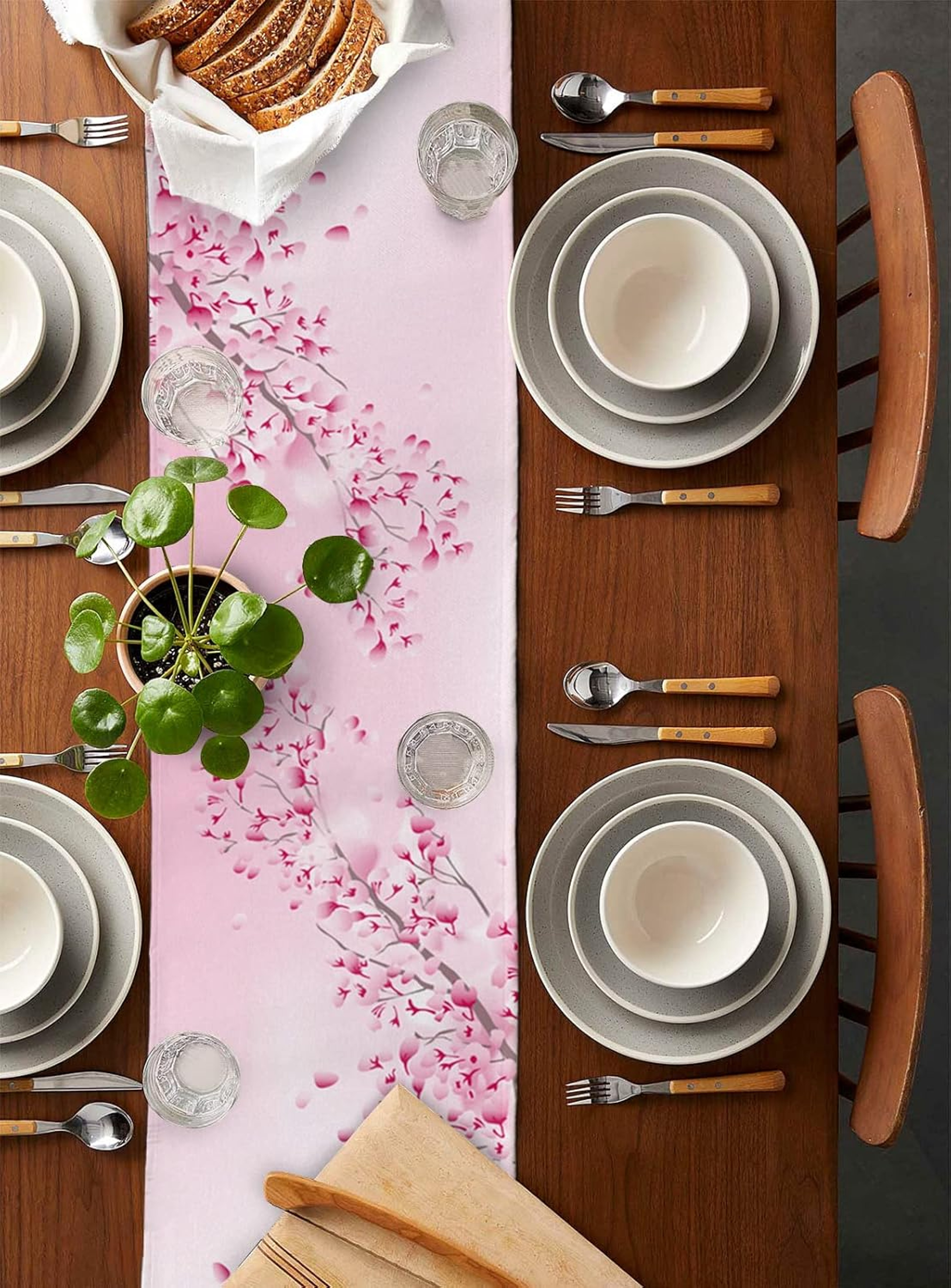 Elegant Cherry Blossom Table Runner Linen Table Runner Farmhouse Decor for Spring Summer Table Decor – view 2