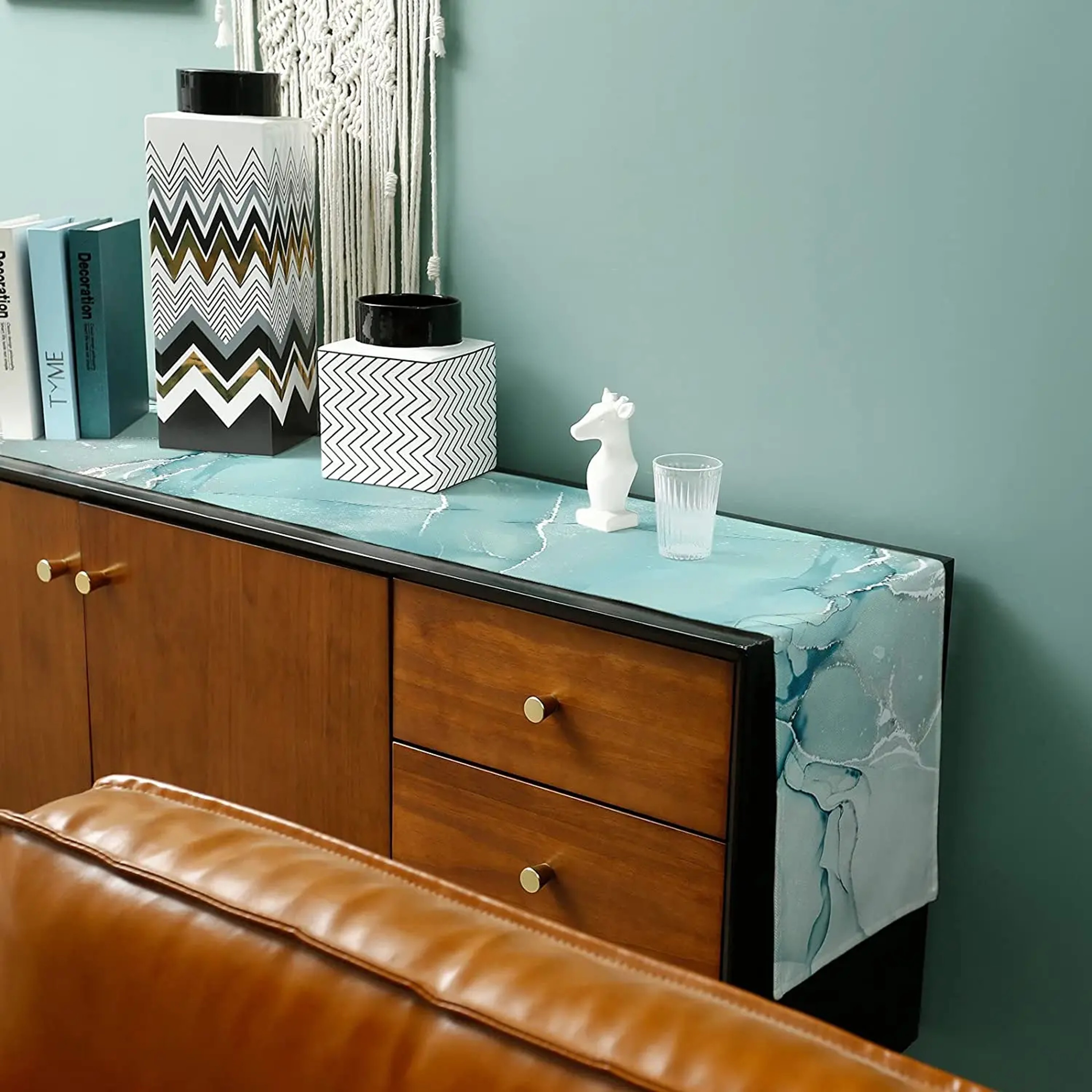 Marble Turquoise Linen Table Runner For Dining Table Decor 4
