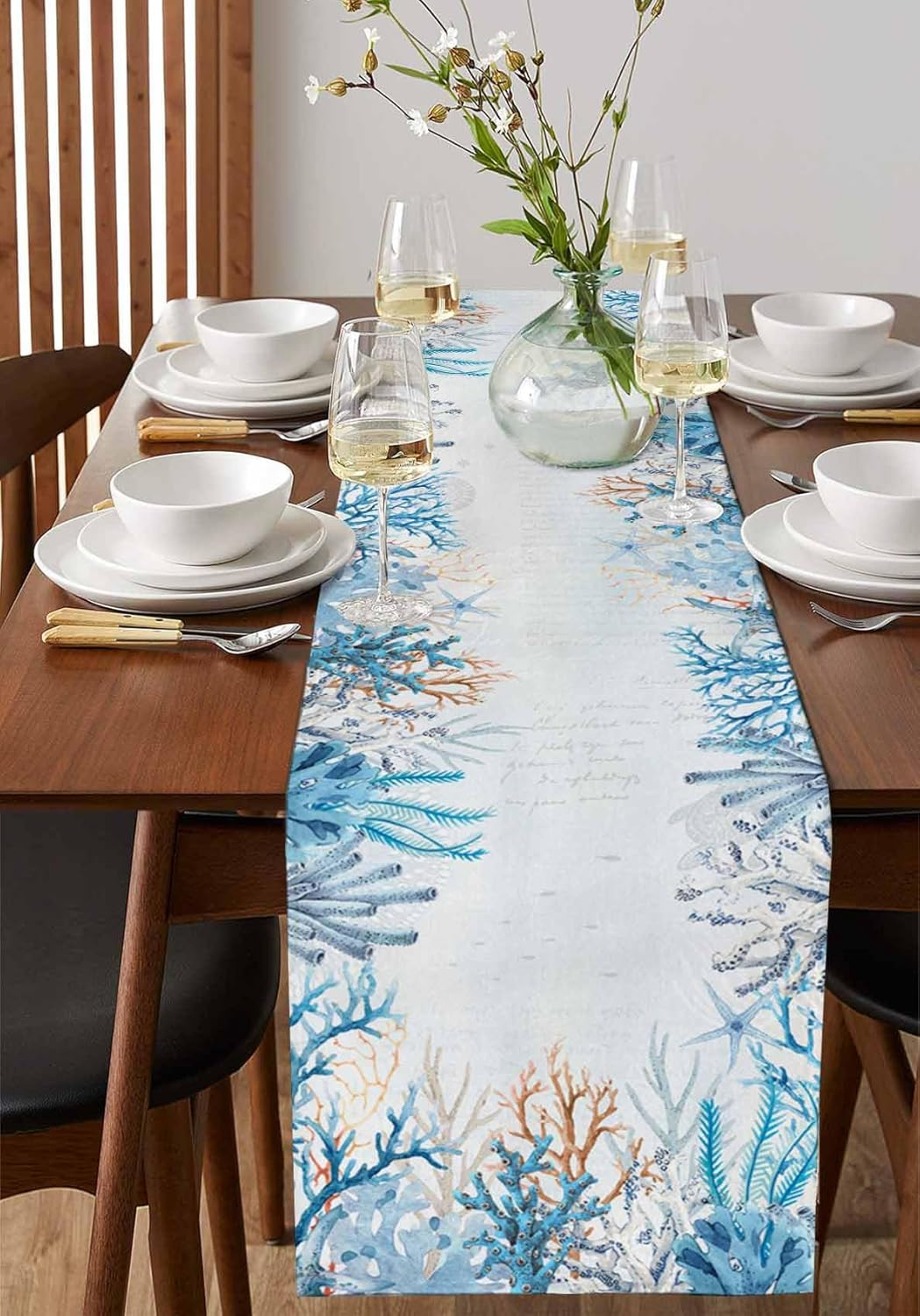 Coastal Blue Octopus Linen Style Table Runner for Nautical Dining Decor – view 4