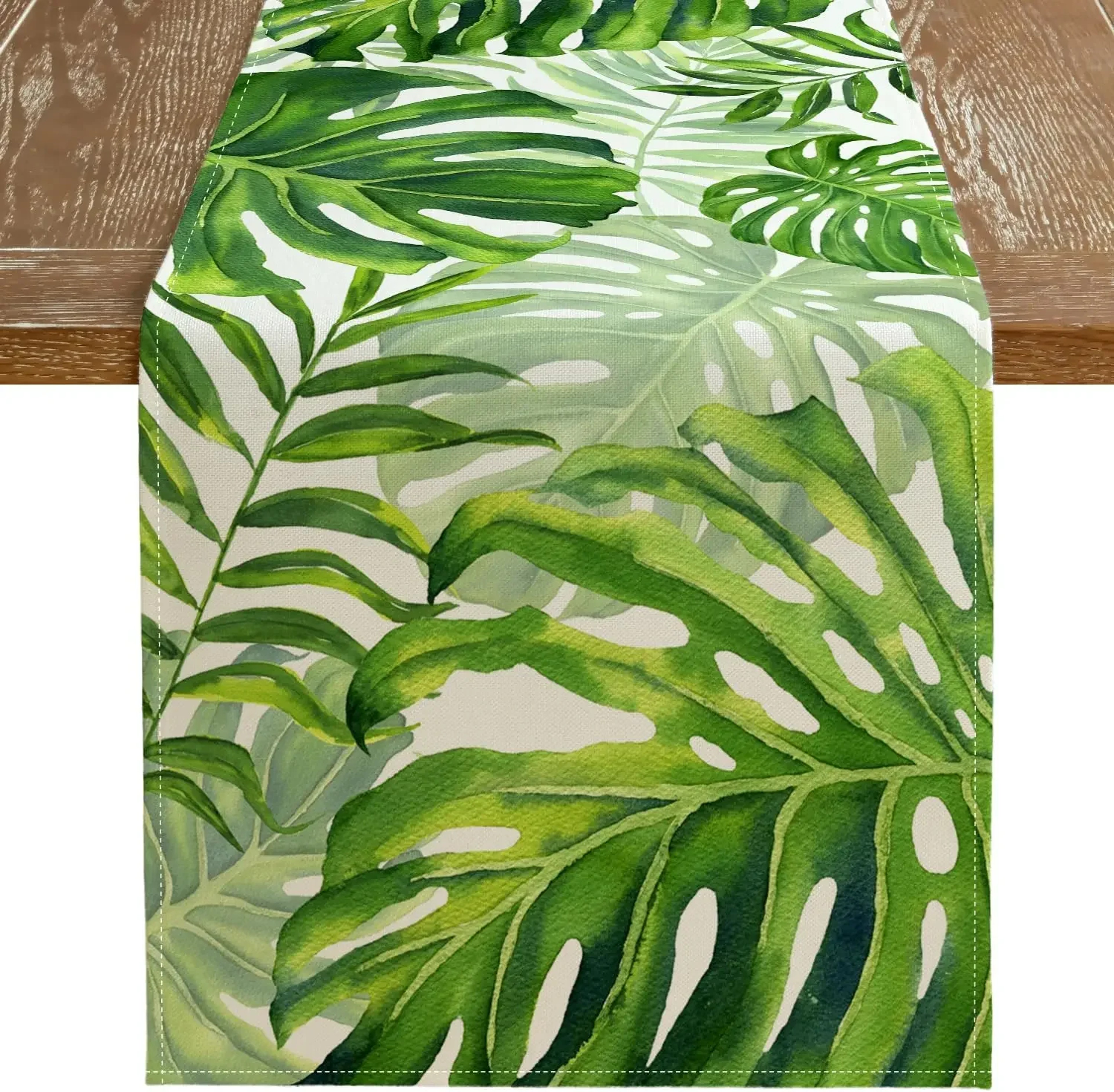 Palm Leaf Linen Table Runner For Tropical Summer Dining And Party Decor 0