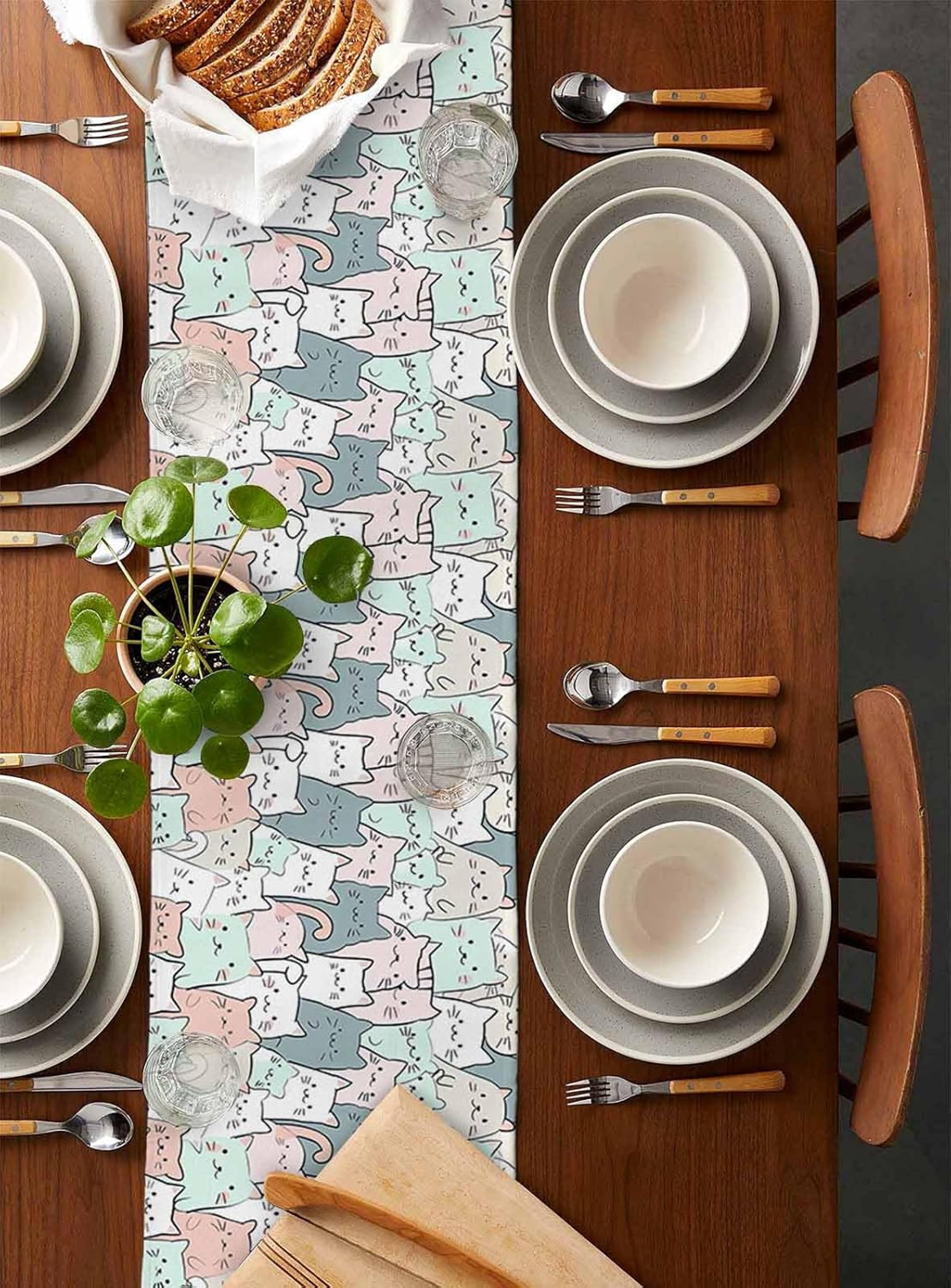 Cartoon Cat Linen Table Runner for Farmhouse Table Decor – view 2