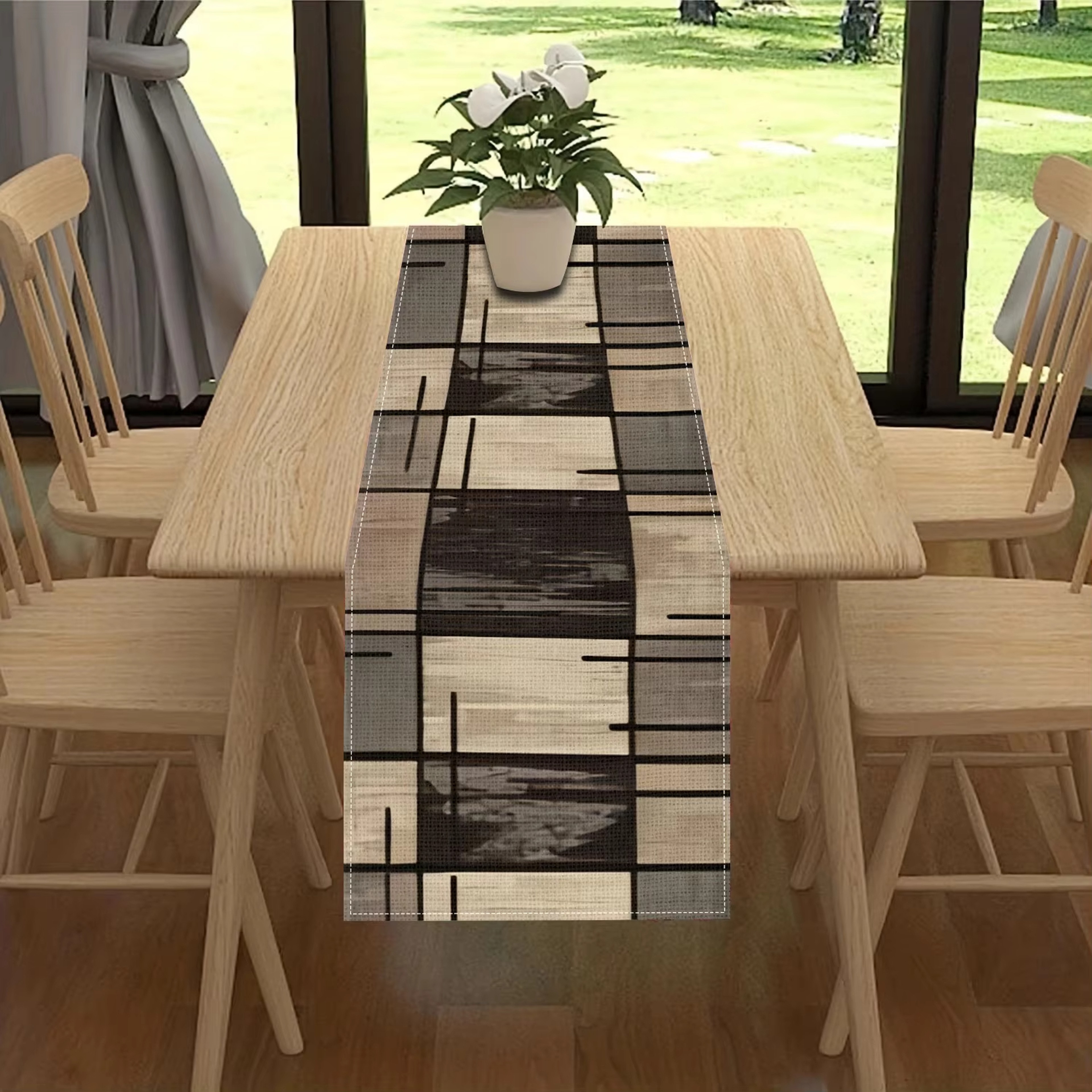 Modern Geometric Linen Table Runner For Abstract Kitchen Table Decor 0