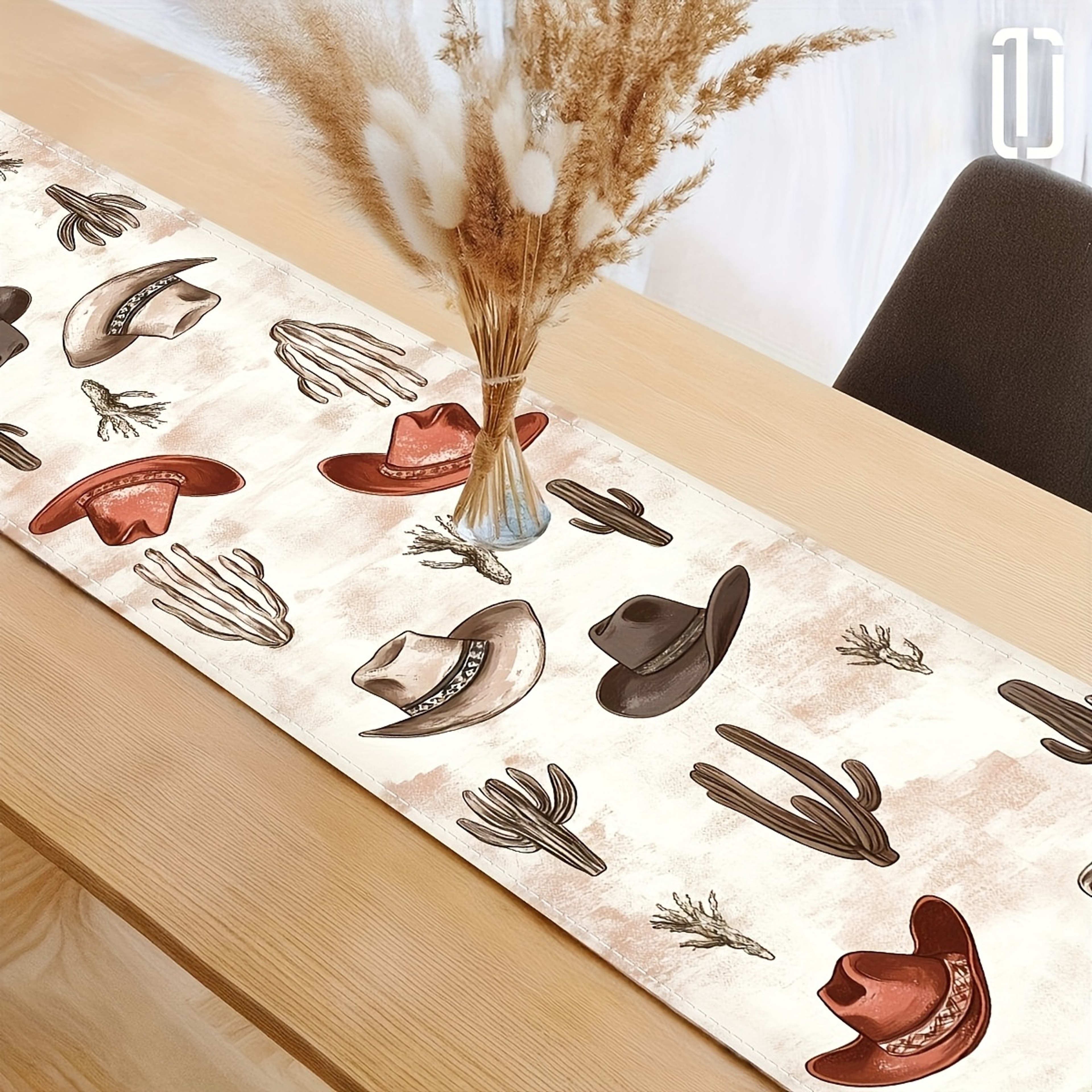 Western Cowboy Hat and Cactus Table Runner for Rustic Dining Decor – view 2