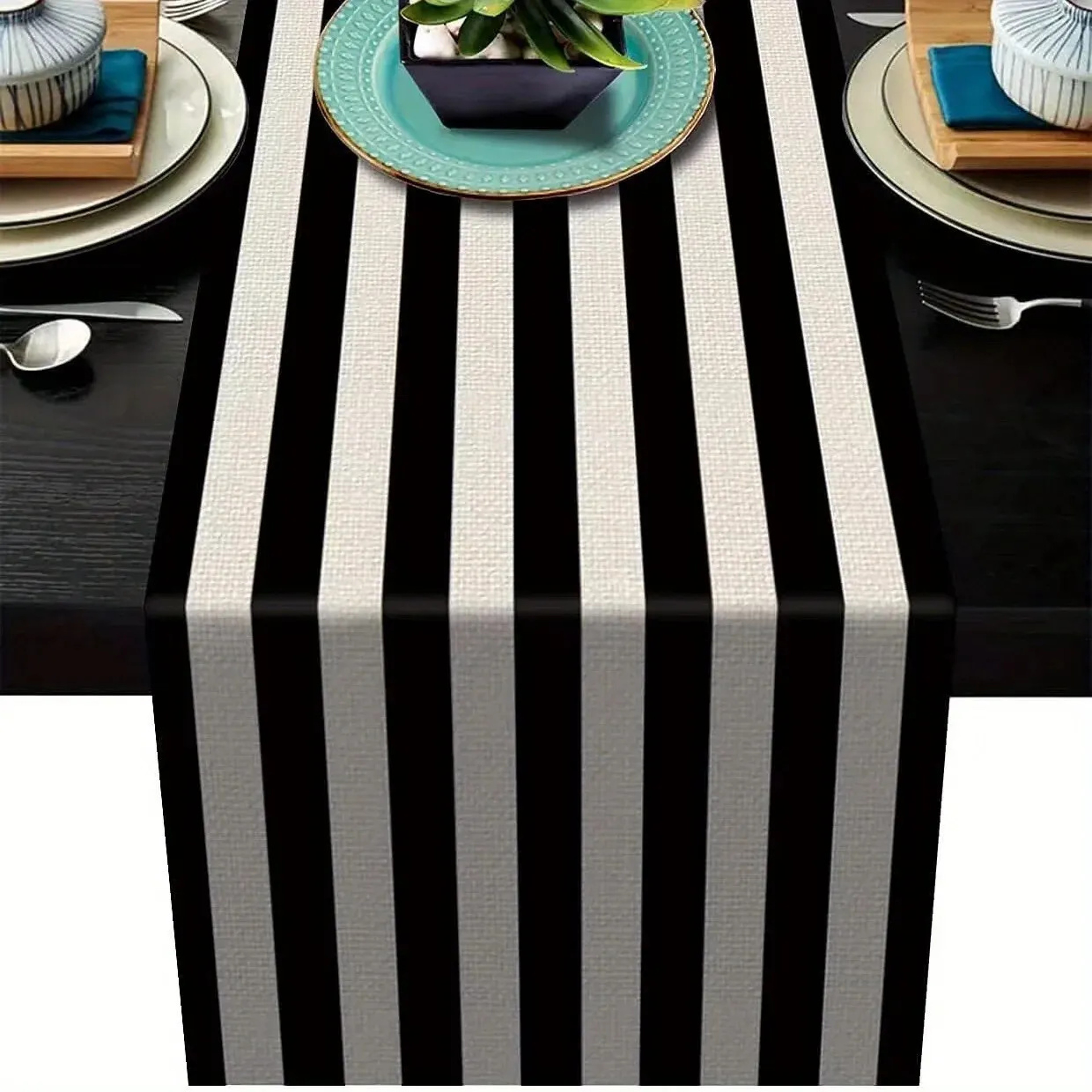Modern Black And White Geometric Linen Table Runner For Dining Decor 3
