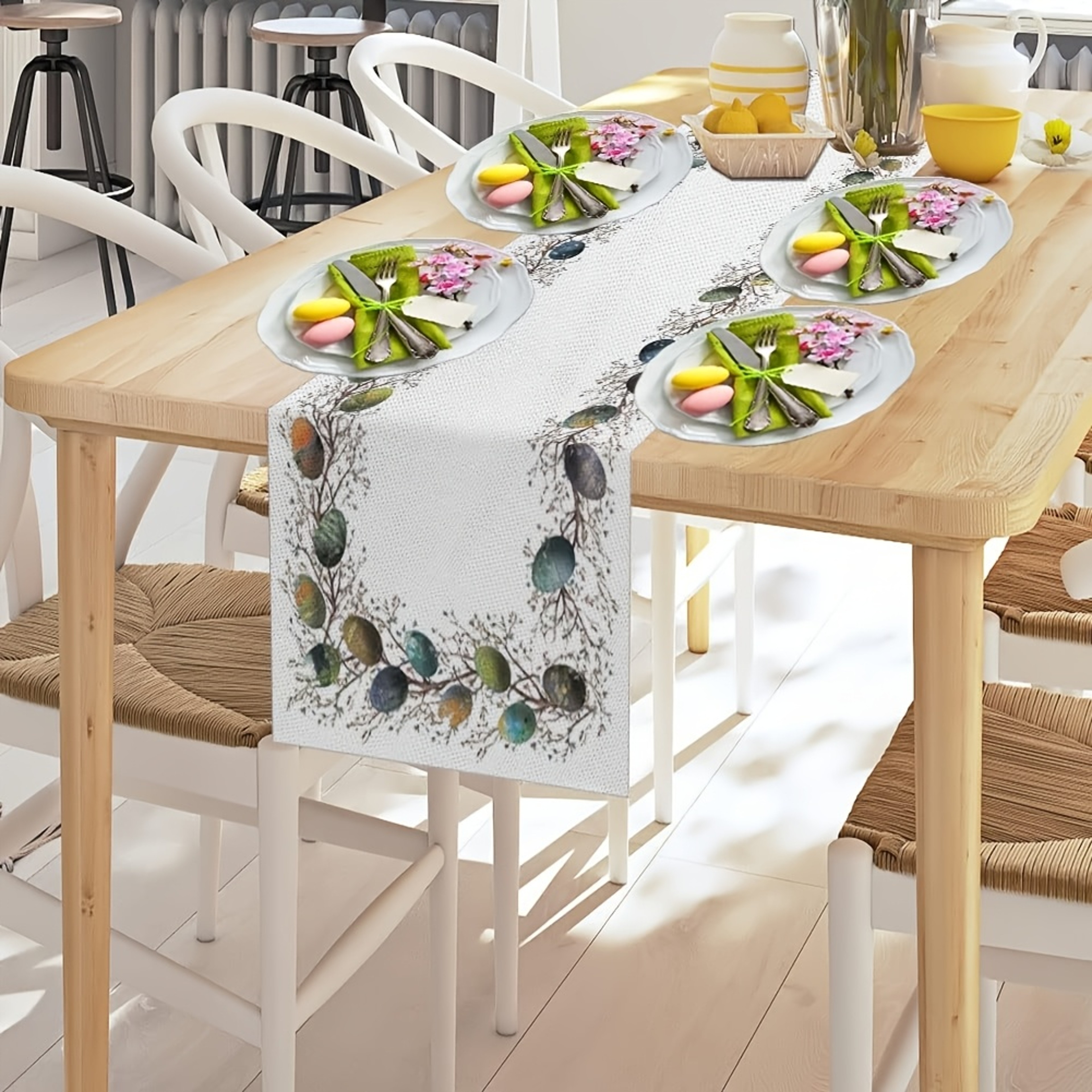 Boho Easter Egg Branch Table Runner For Natural Spring Dining Decor 1