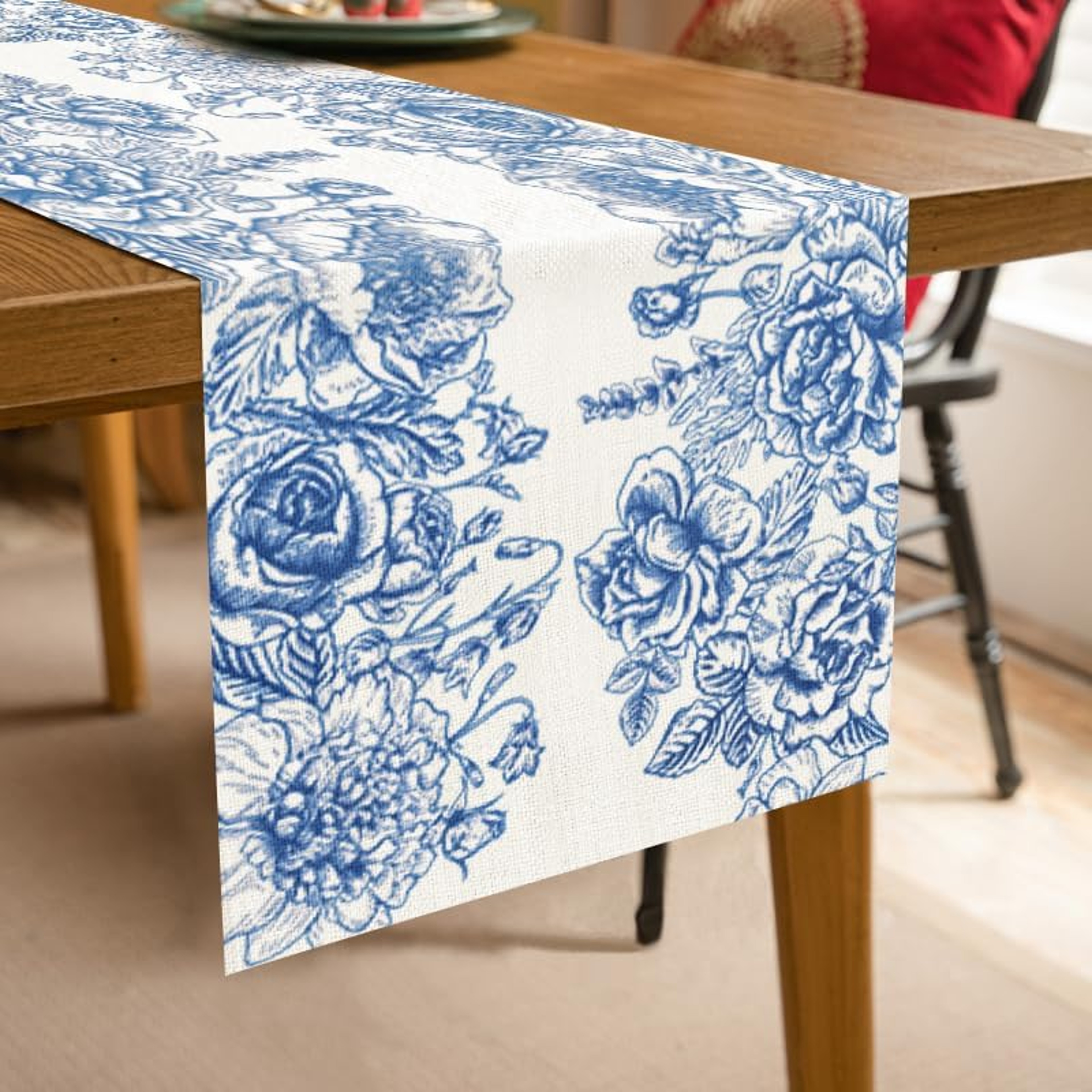 Blue And White Porcelain Linen Table Runner For Dining Table Decor 1