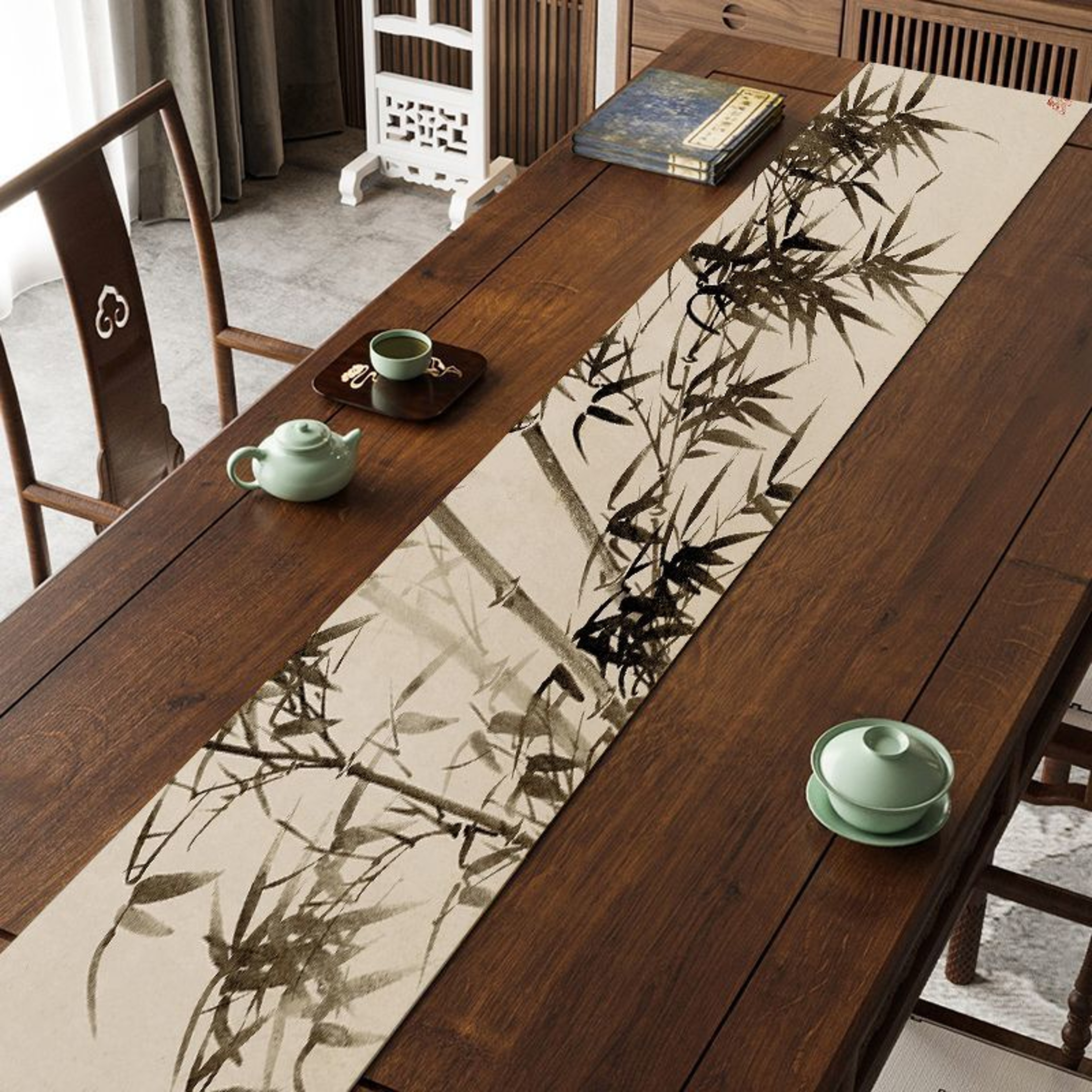 Chinese Zen Waterproof Tea Table Runner for Tea Ceremony Decor – view 2