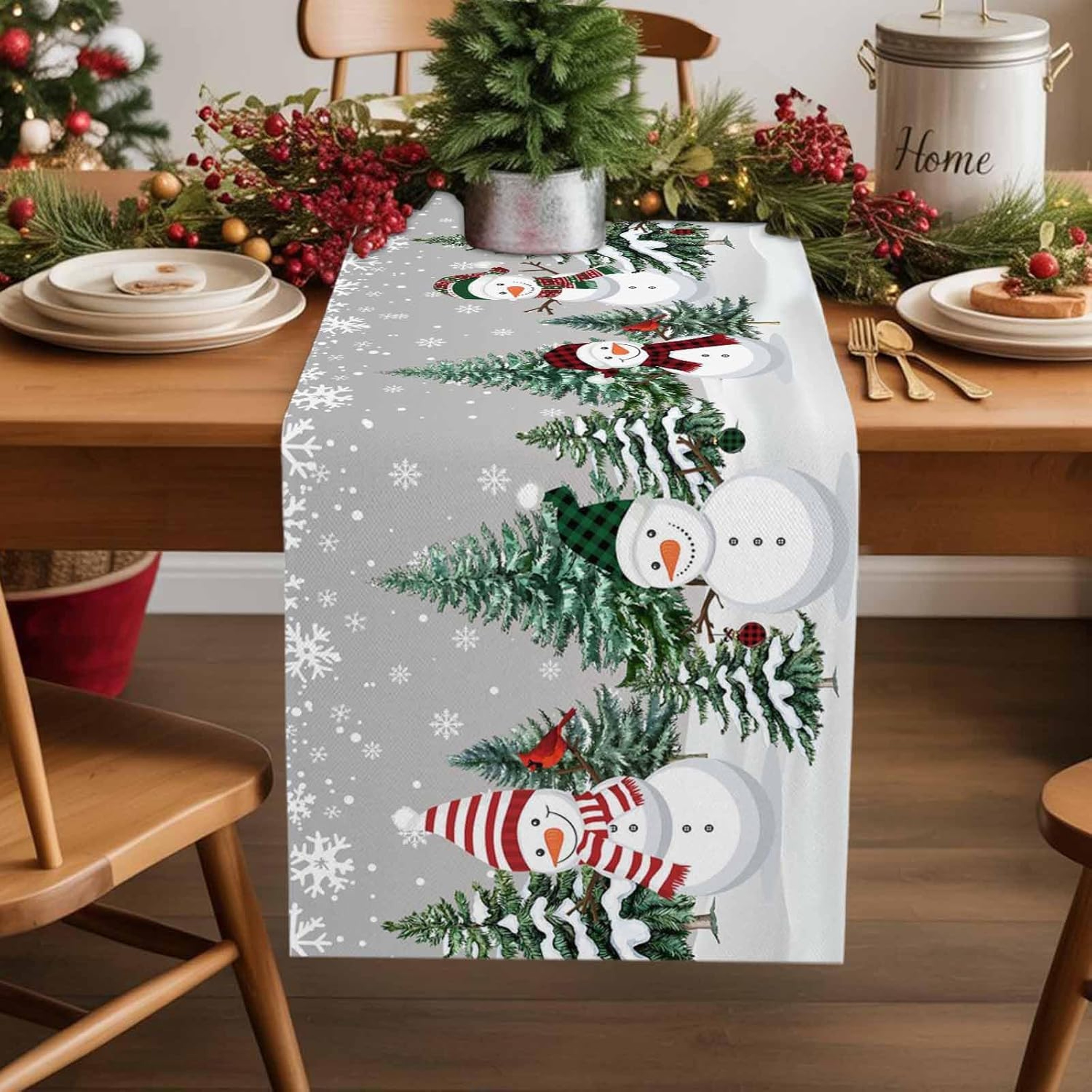 Christmas Snowman Linen Table Runner for Festive Winter Dining Decor – view 3