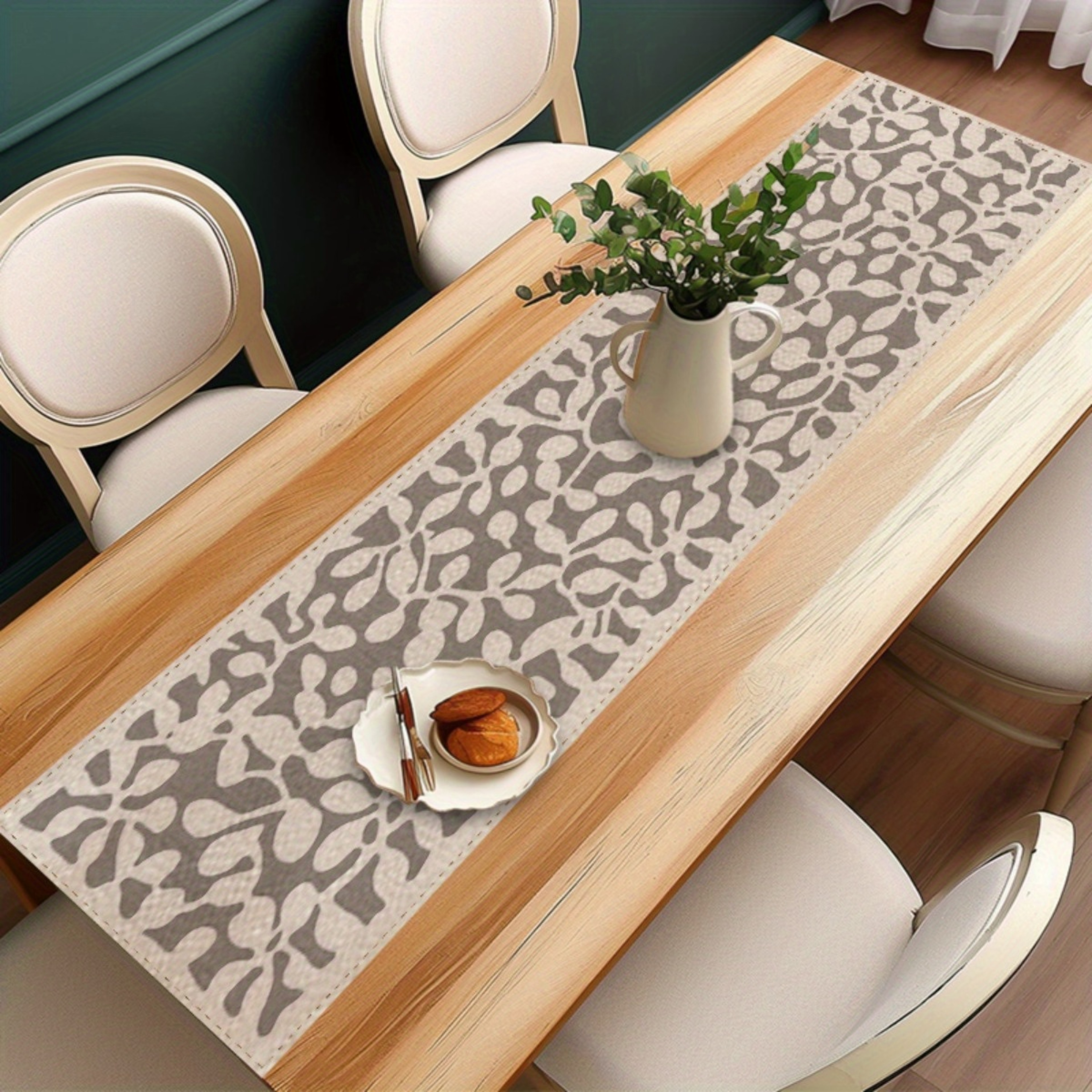 Modern Gray Floral Table Runner For Dining And Kitchen Decor 3