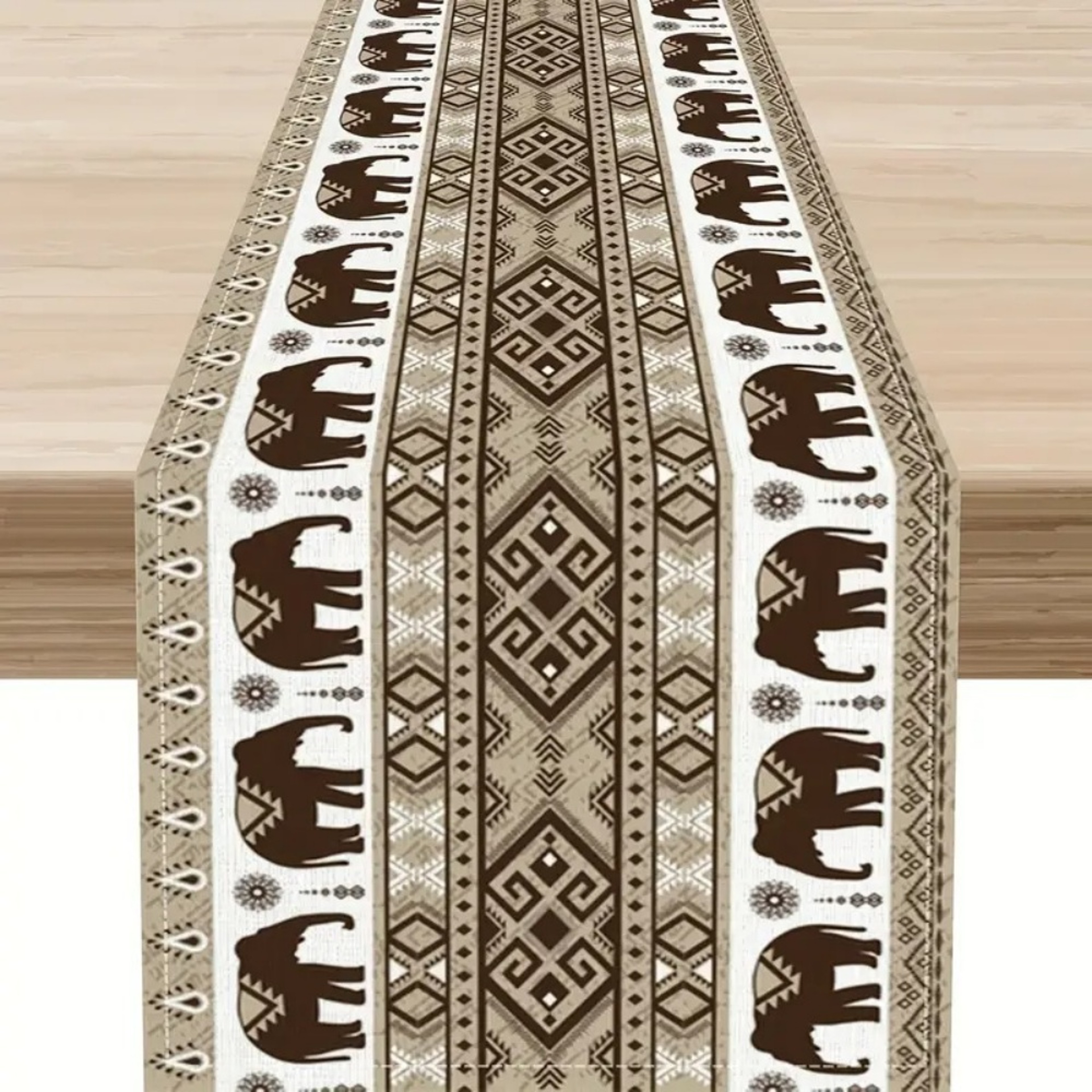 Bohemian Table Runner With Elephant And Aztec Tribal Pattern For Dining Decor 0