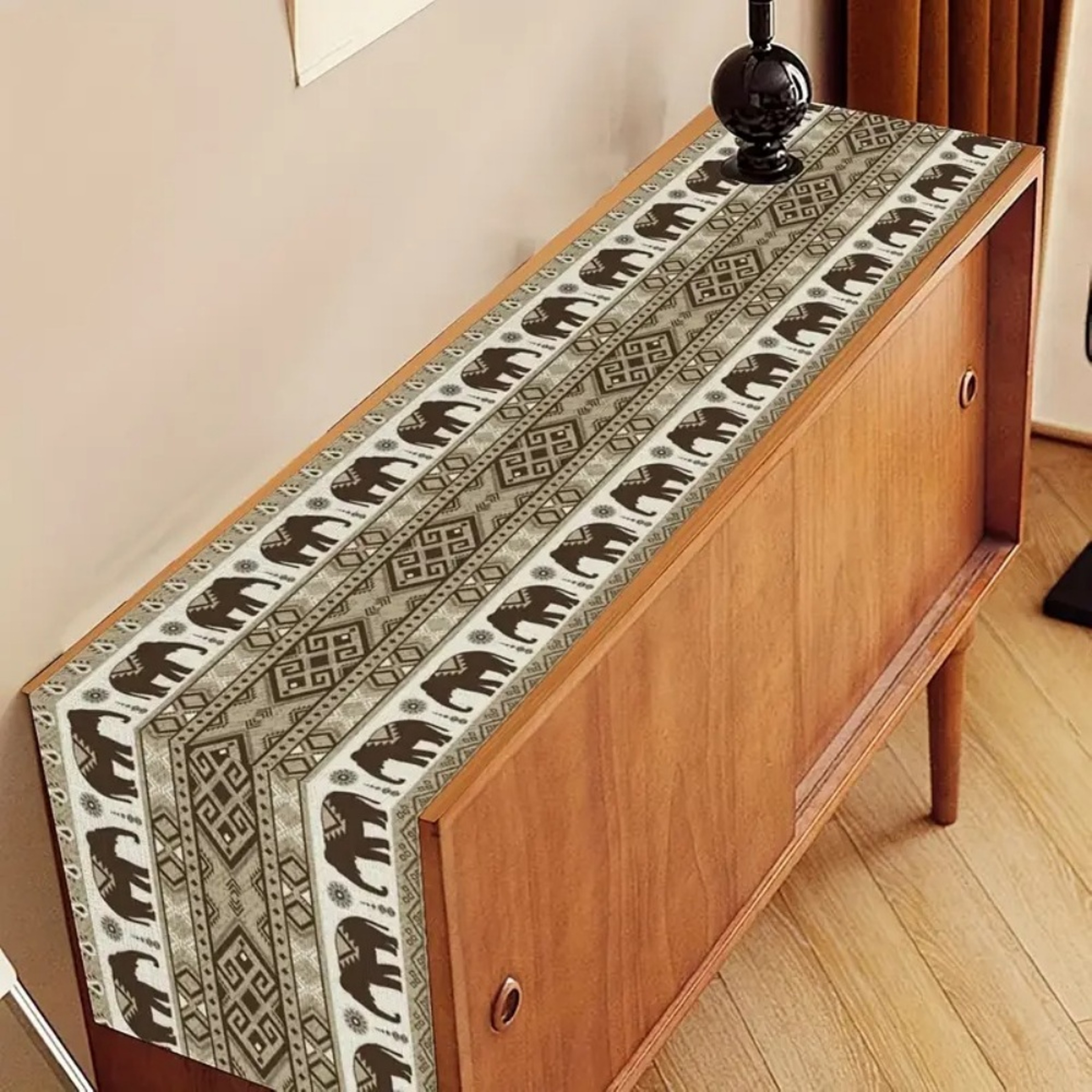 Bohemian Table Runner With Elephant And Aztec Tribal Pattern For Dining Decor 3