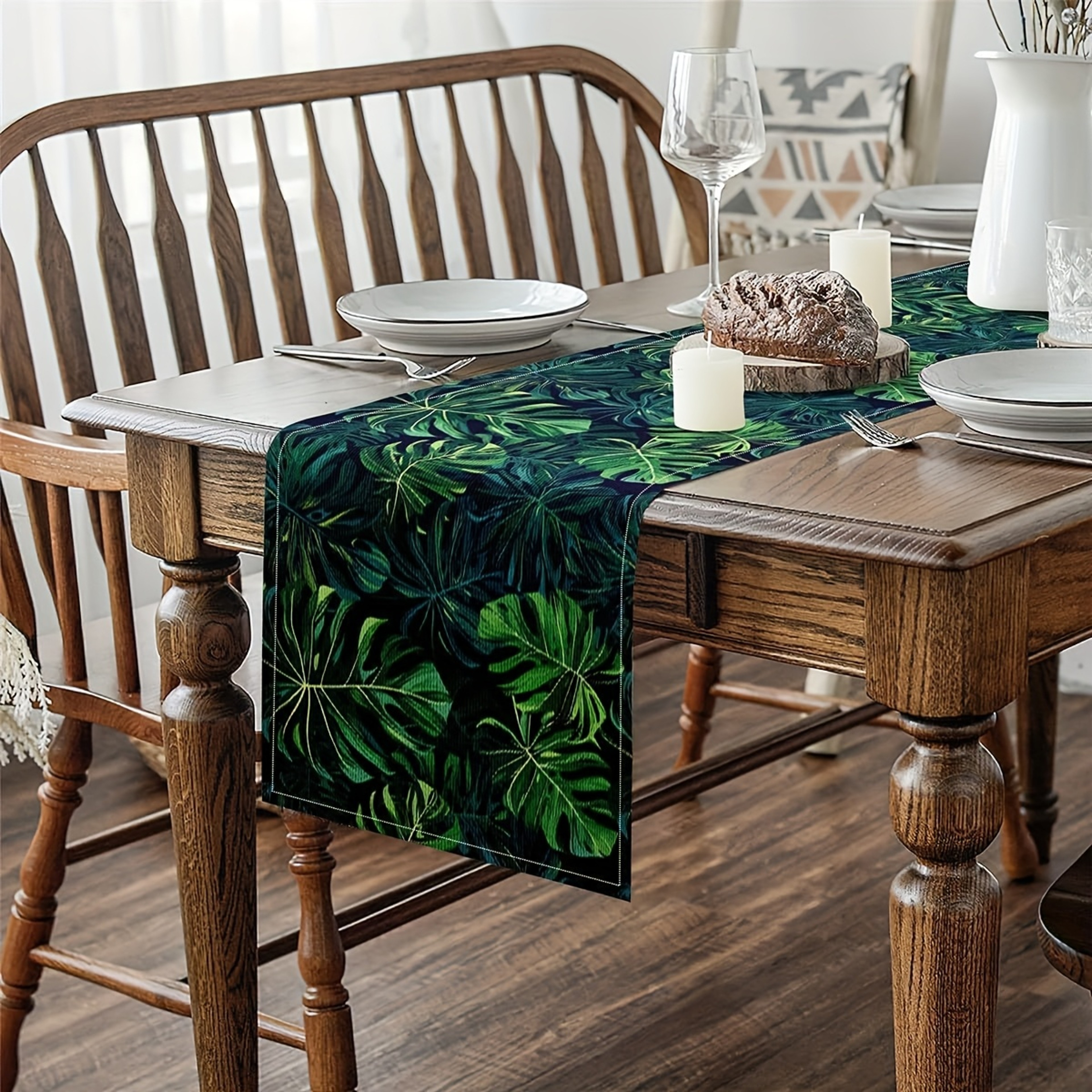 Tropical Palm Leaf Linen Table Runner For Summer Dining And Party Decor 1