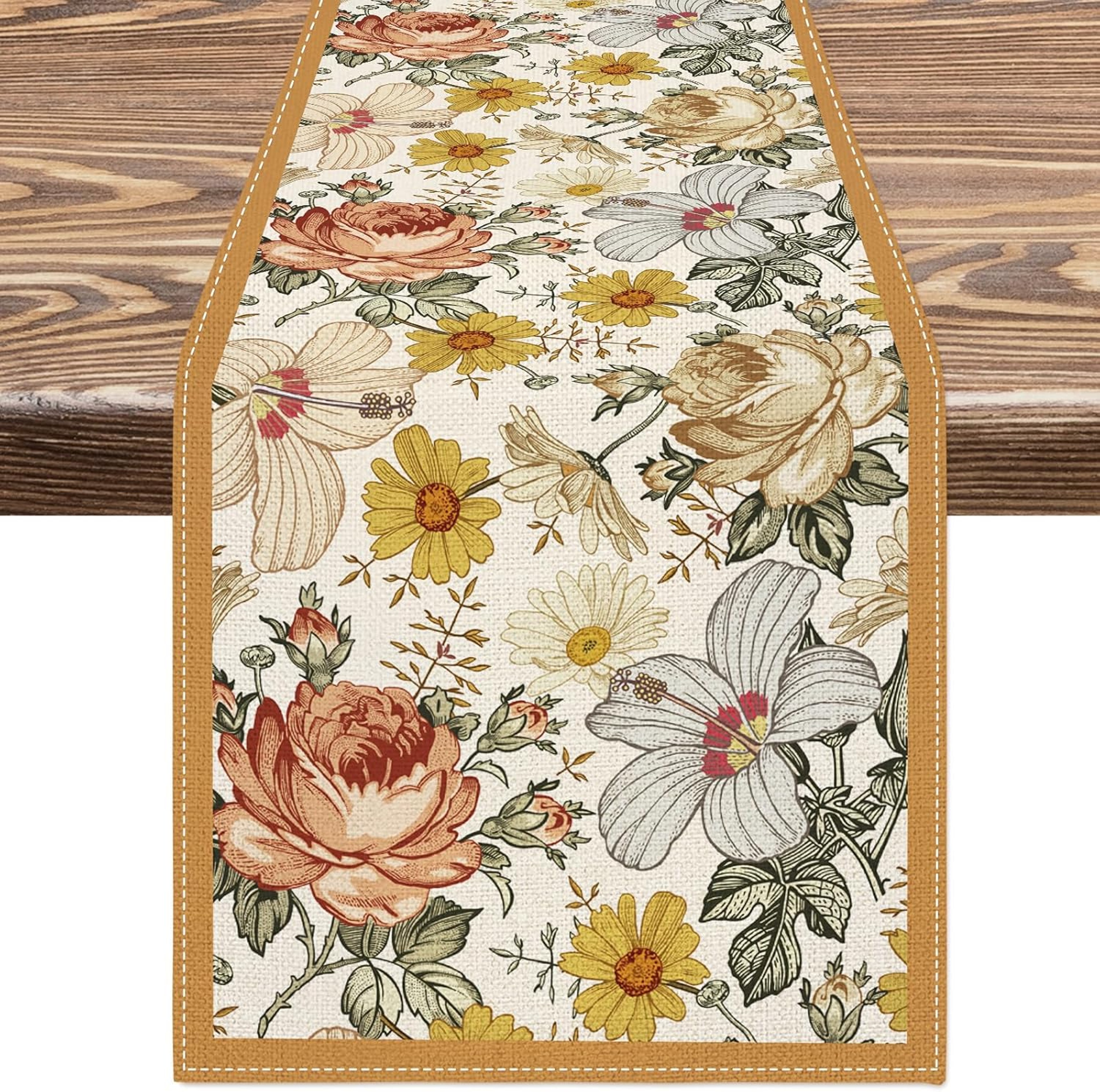 Vintage Floral Table Runner Rose Chamomile Linen Table Runner for Dining & Dresser Decor – view 6