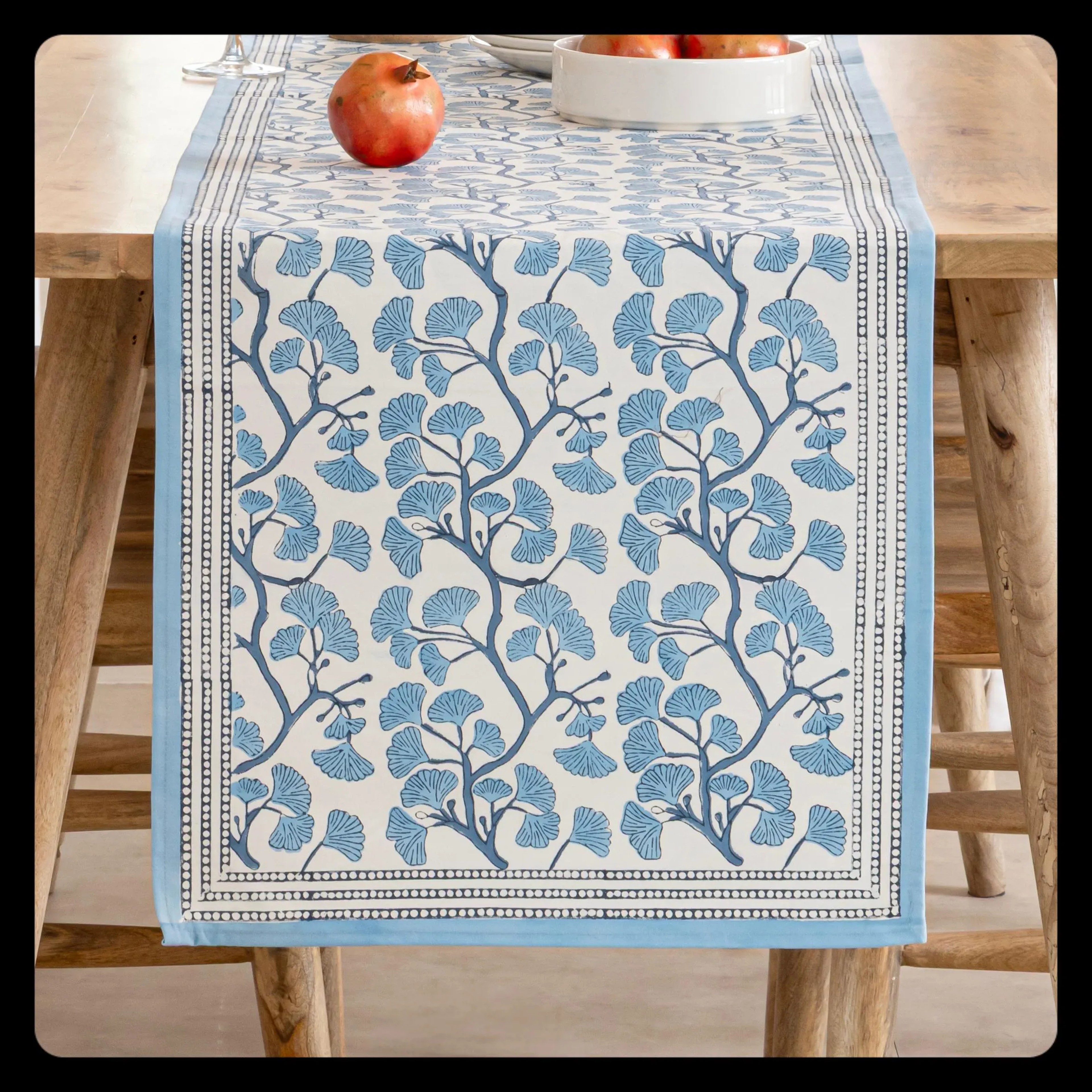 Blue Ginkgo Leaf Linen Table Runner For Elegant Dining Decor 0