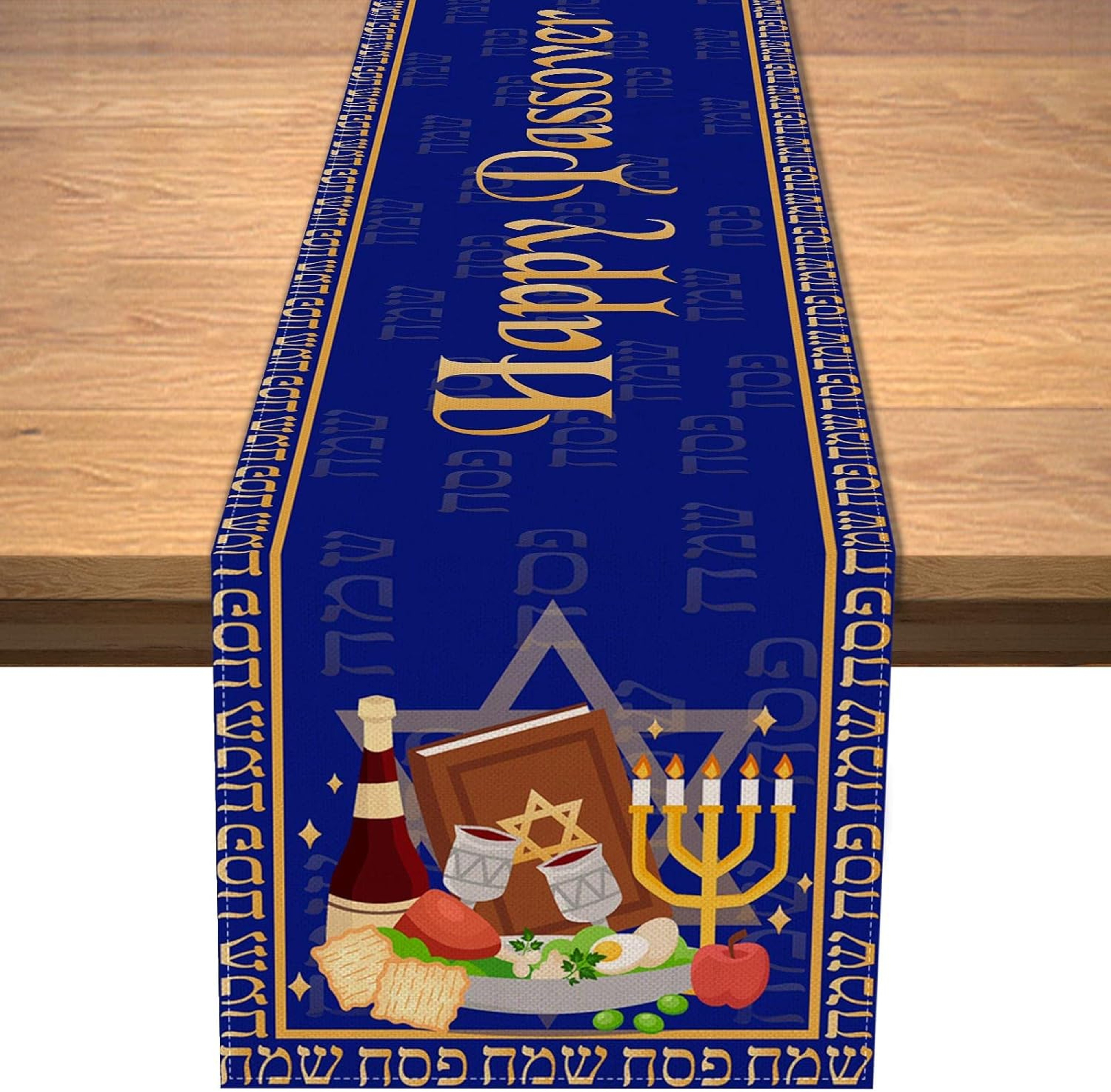 Happy Passover Linen Table Runner For Pesach Seder Decor 5