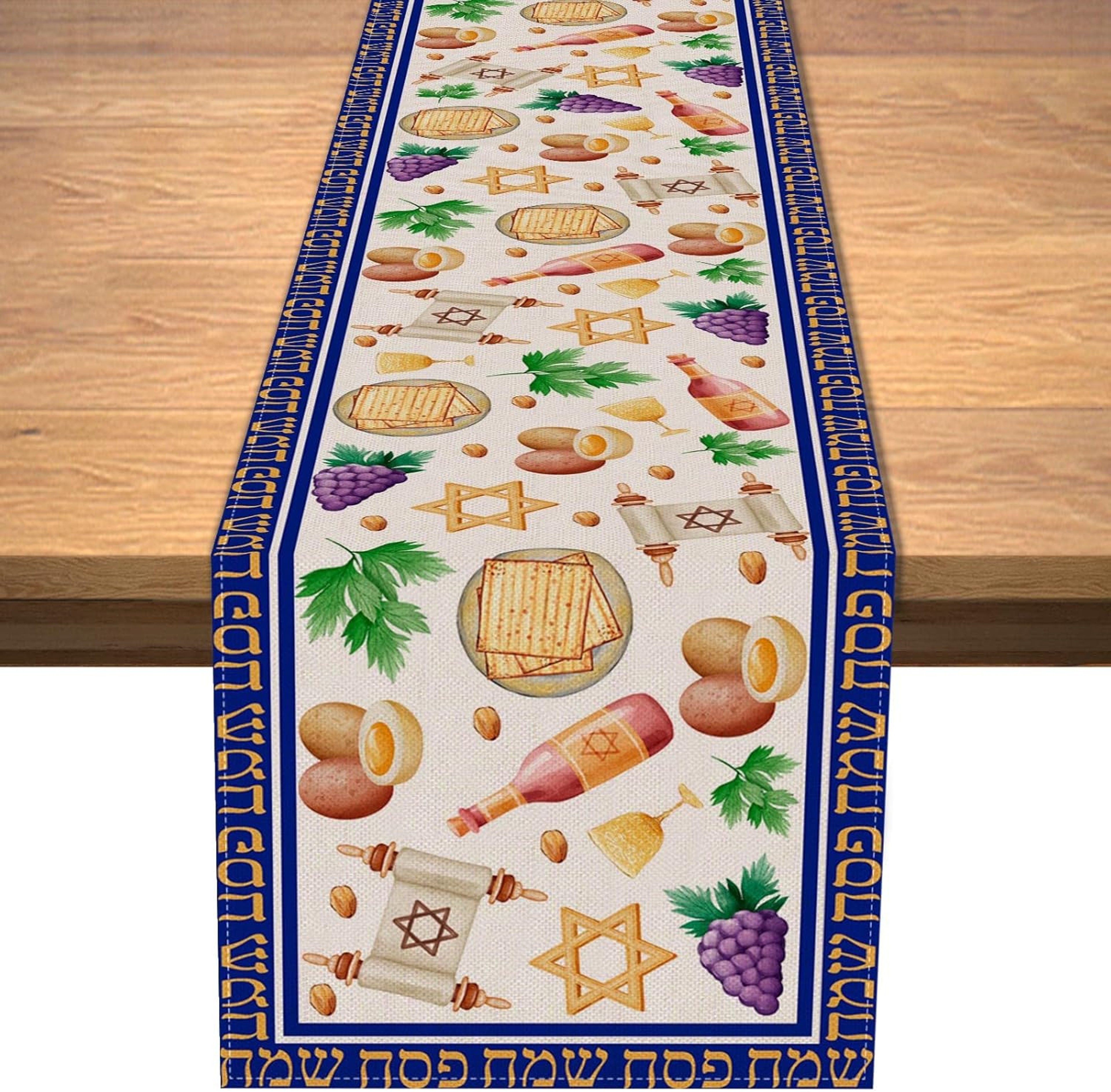 Passover Table Runner With Matzo And Red Wine Pesach Seder Decor 5