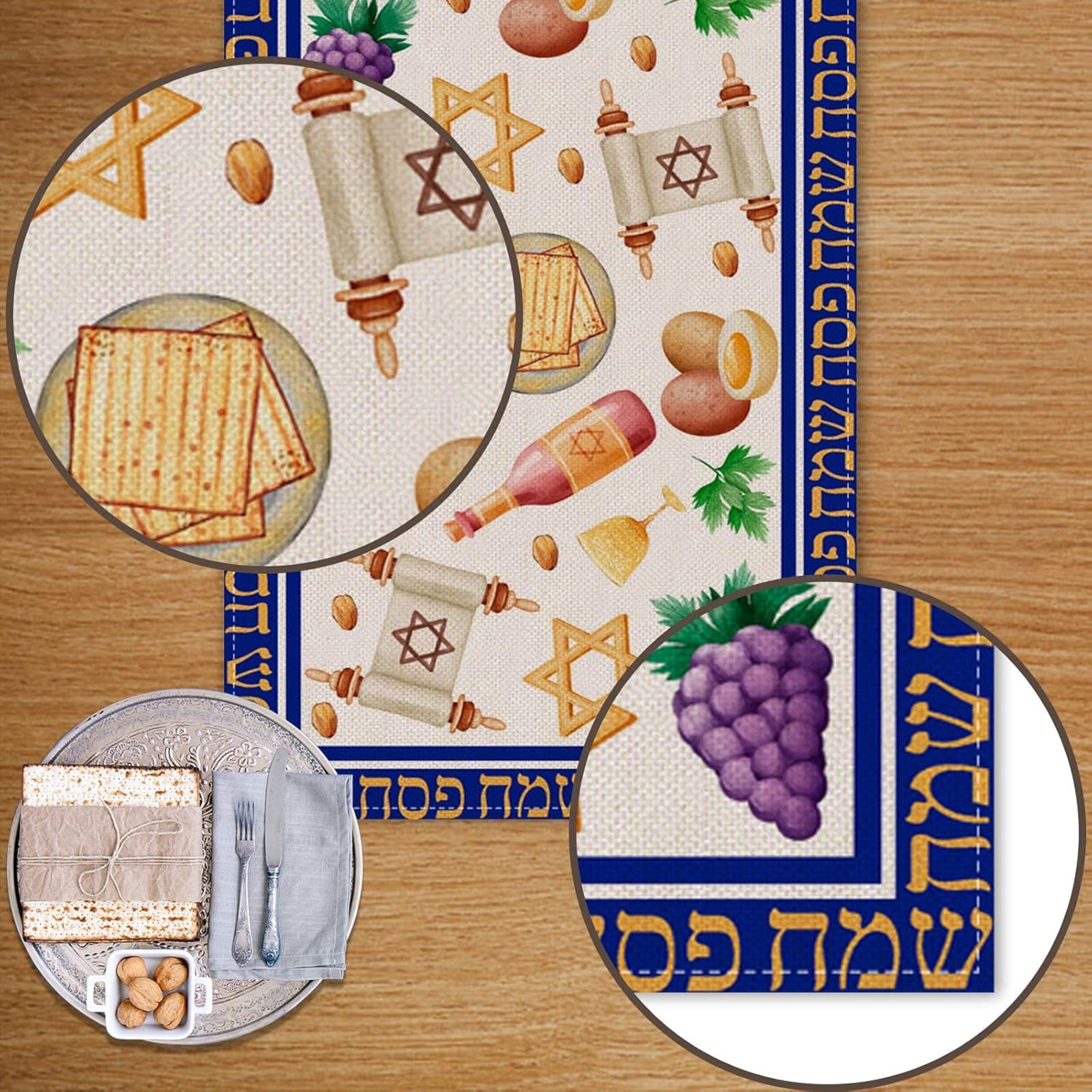Passover Table Runner With Matzo And Red Wine Pesach Seder Decor 4