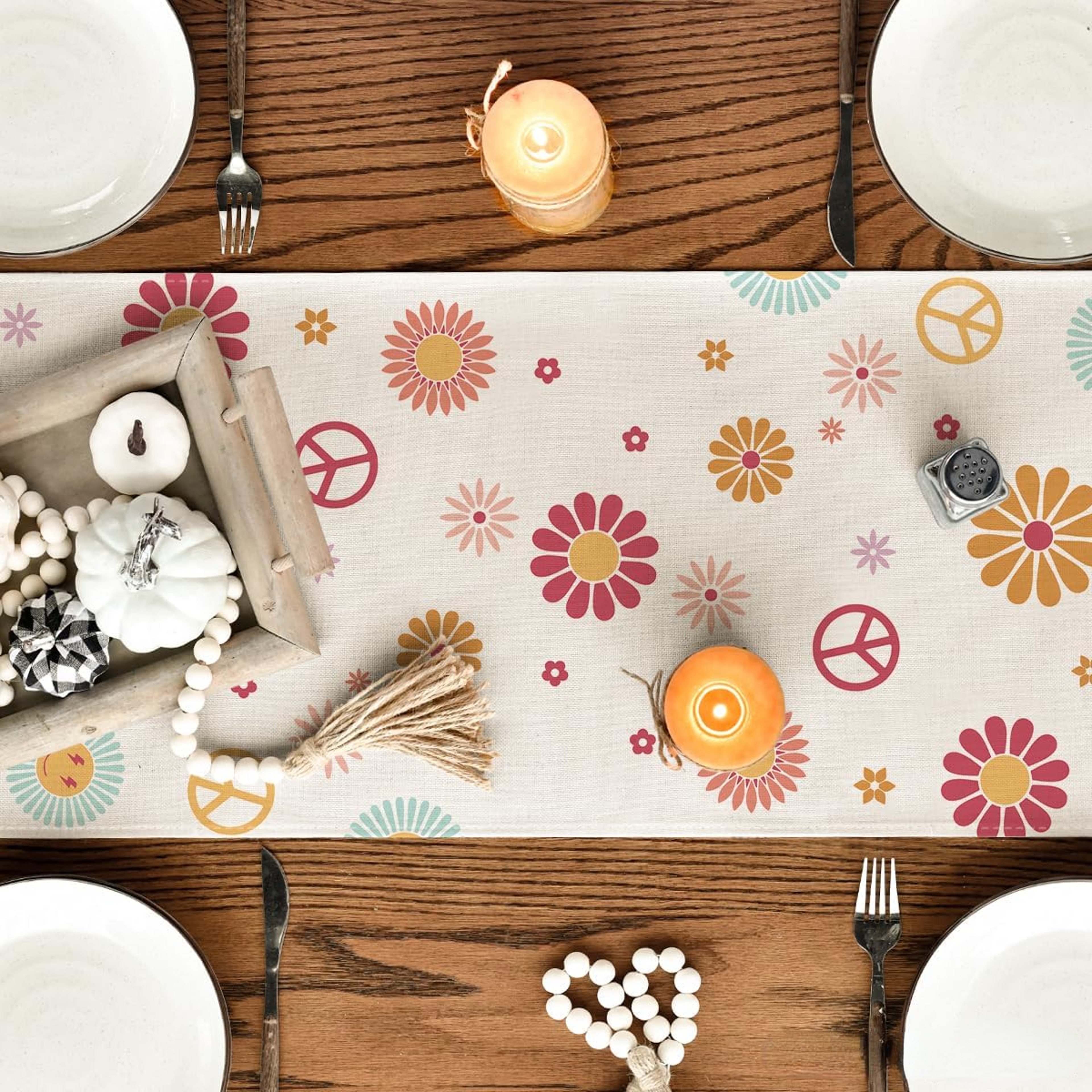 Groovy Daisy Hippie Table Runner For Retro Kitchen And Party Decor 2