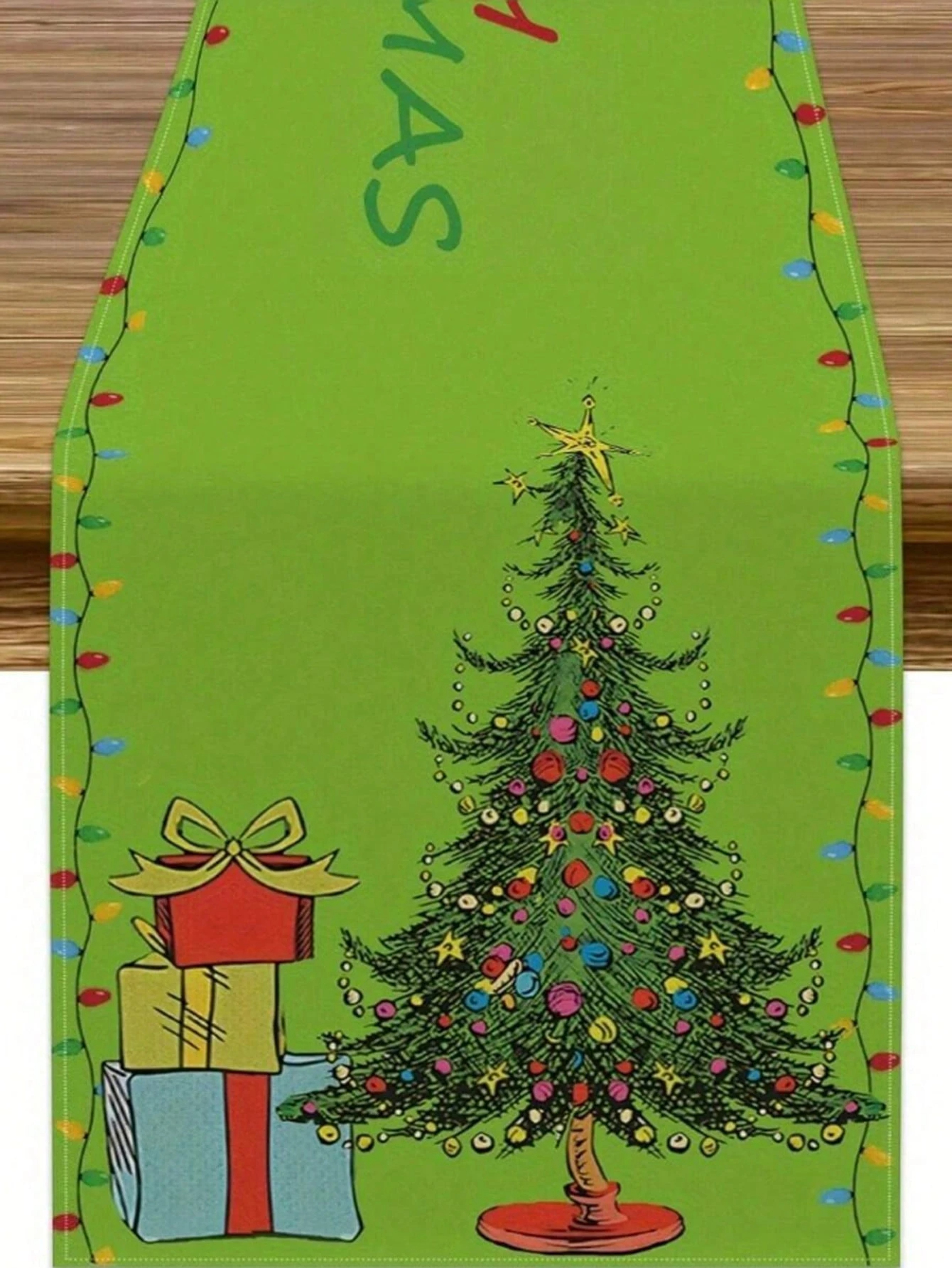 Grinch Style Christmas Table Runner For Whimsical Holiday Dining Decor 0
