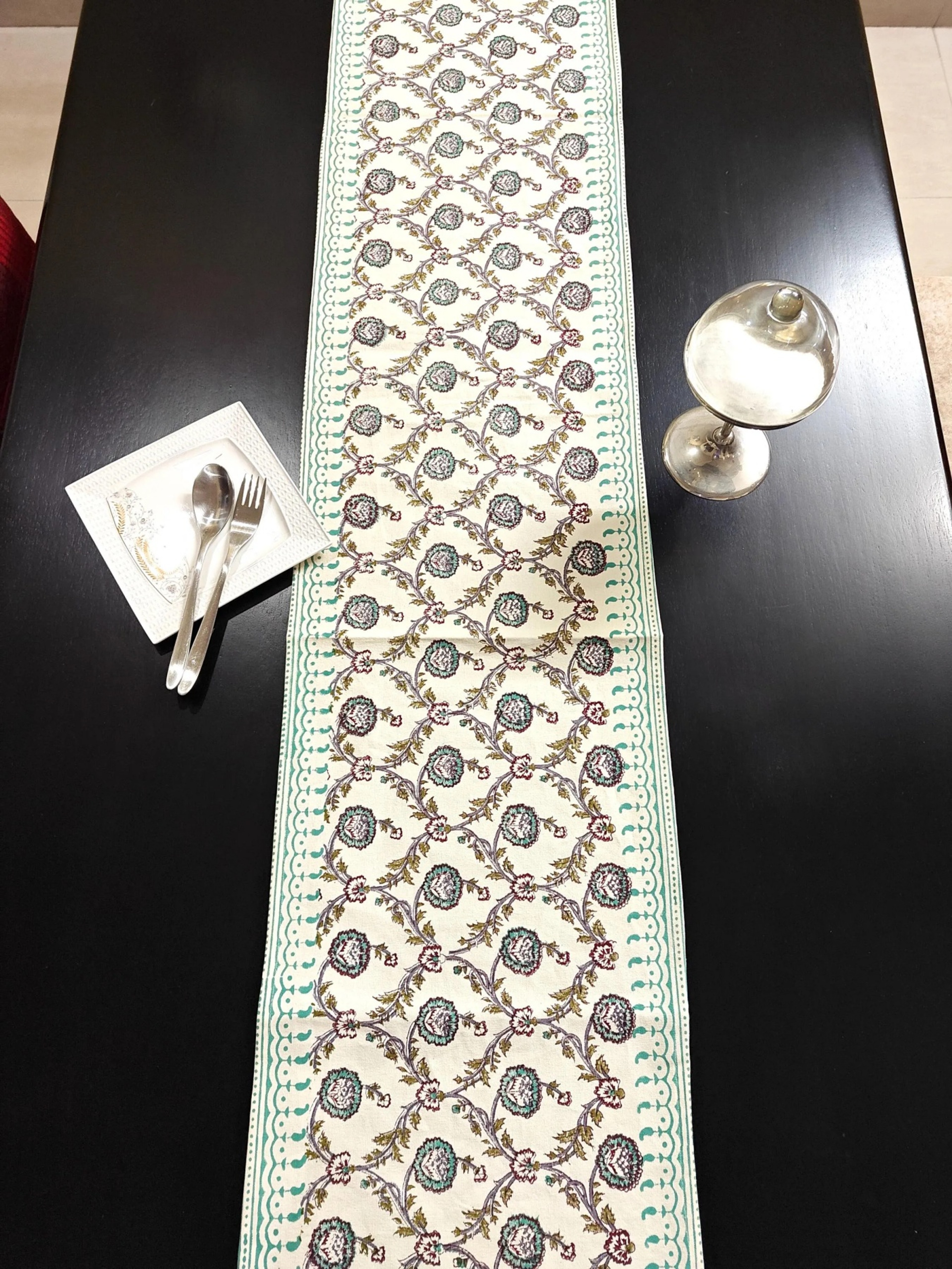 Floral Hand Block Printed Table Runner for Dining Table Fireplace Mantle Decor – view 2