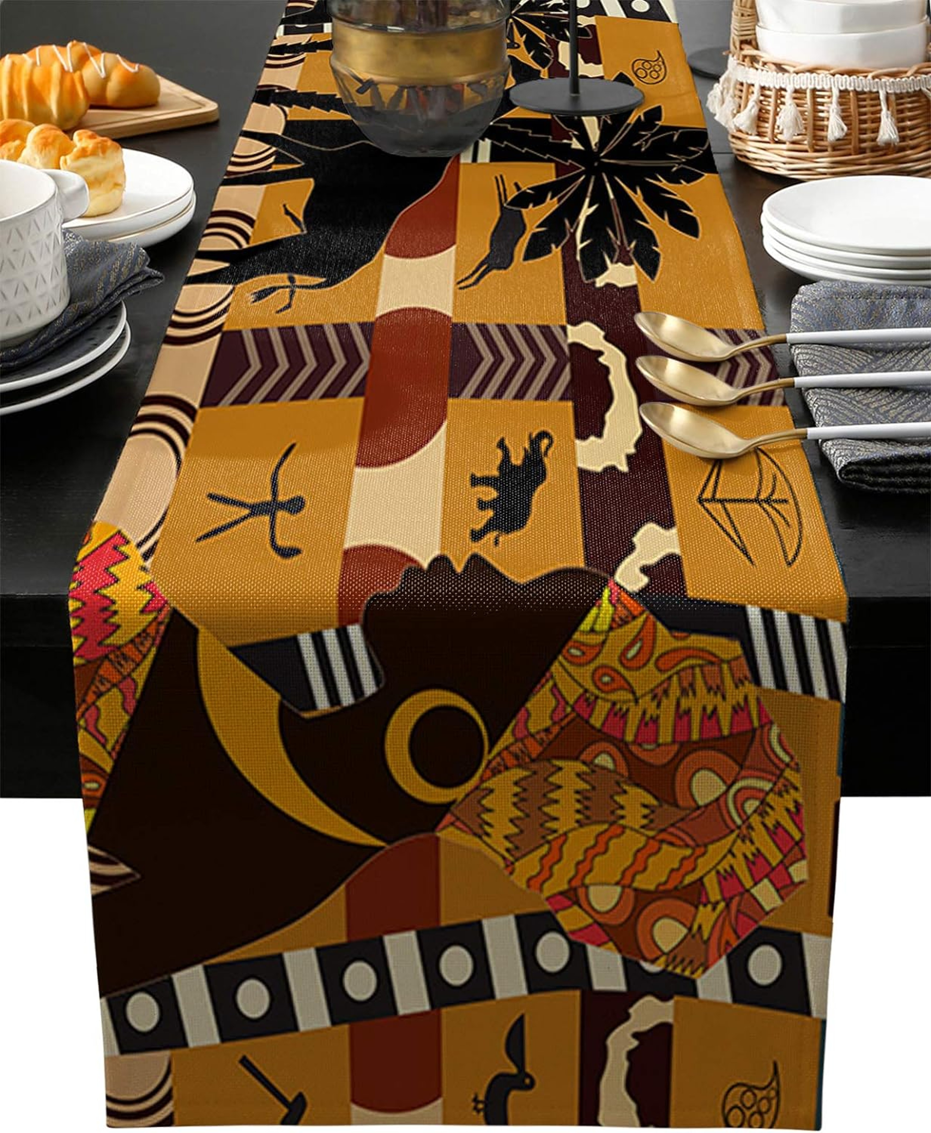 Woman Linen Table Runner With Elephant And Giraffe Dining Decor 5