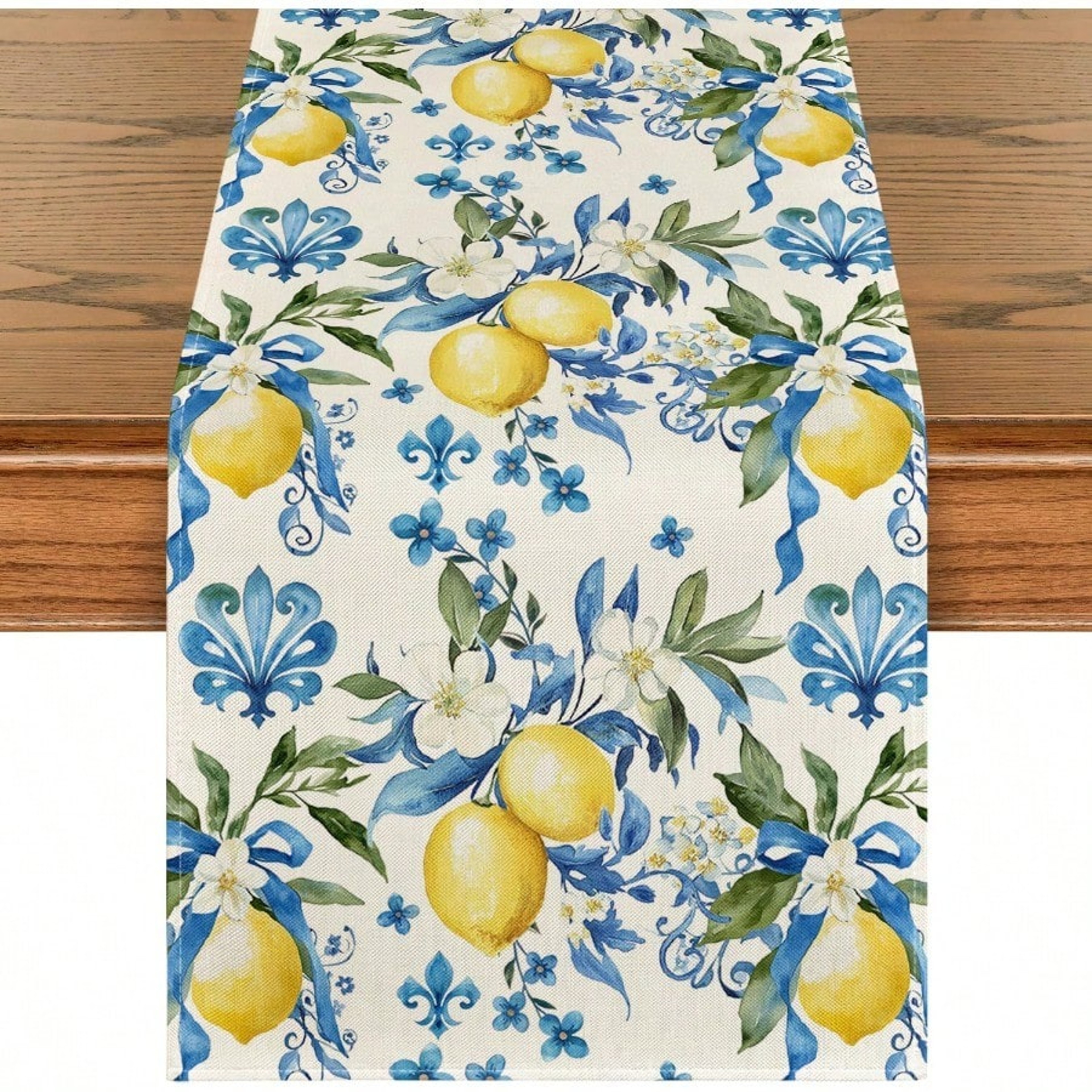 Lemon Floral Linen Table Runner For Summer Dining And Kitchen Decor 0