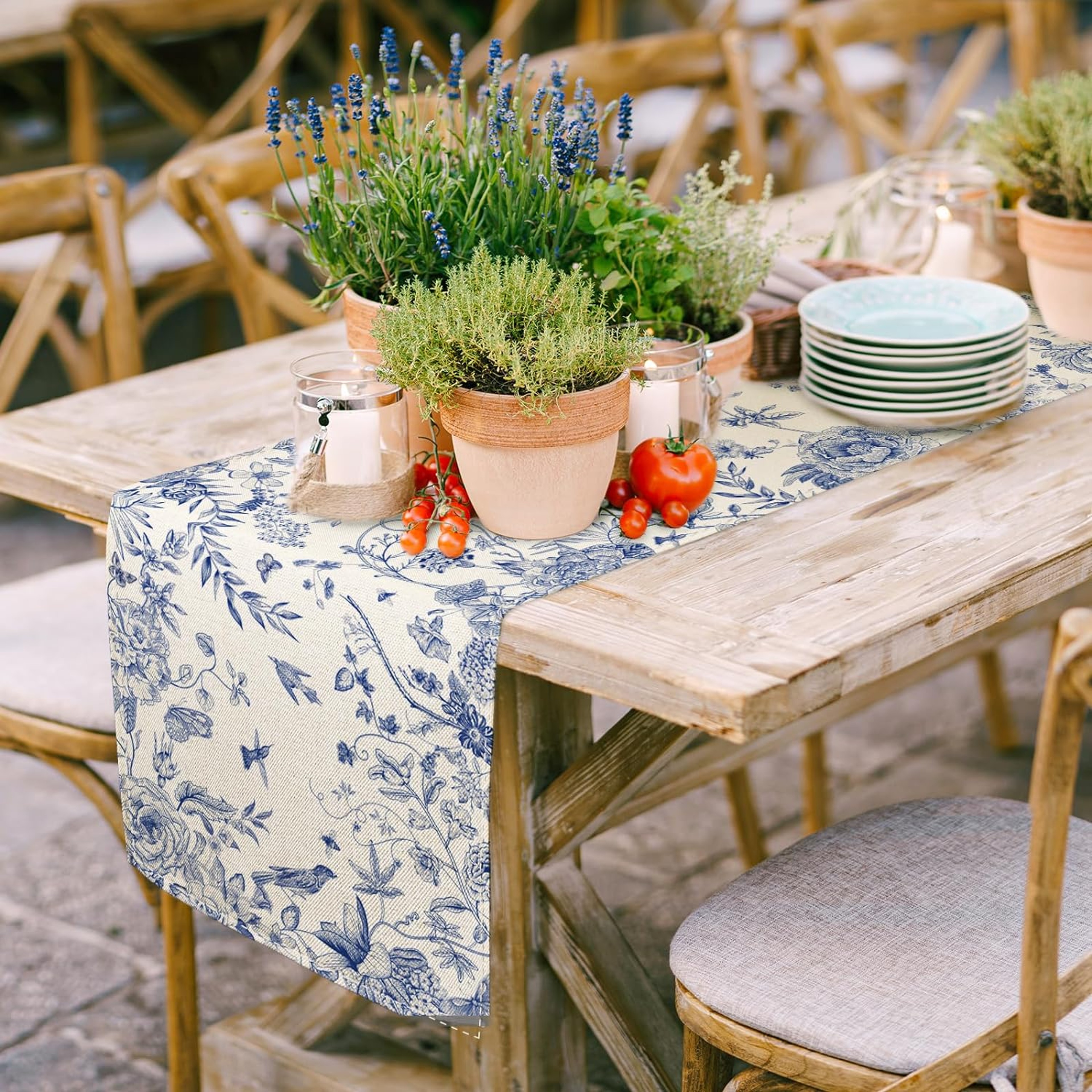Monochrome Bird Linen Table Runner for Farmhouse Dining and Wedding Decor – view 3
