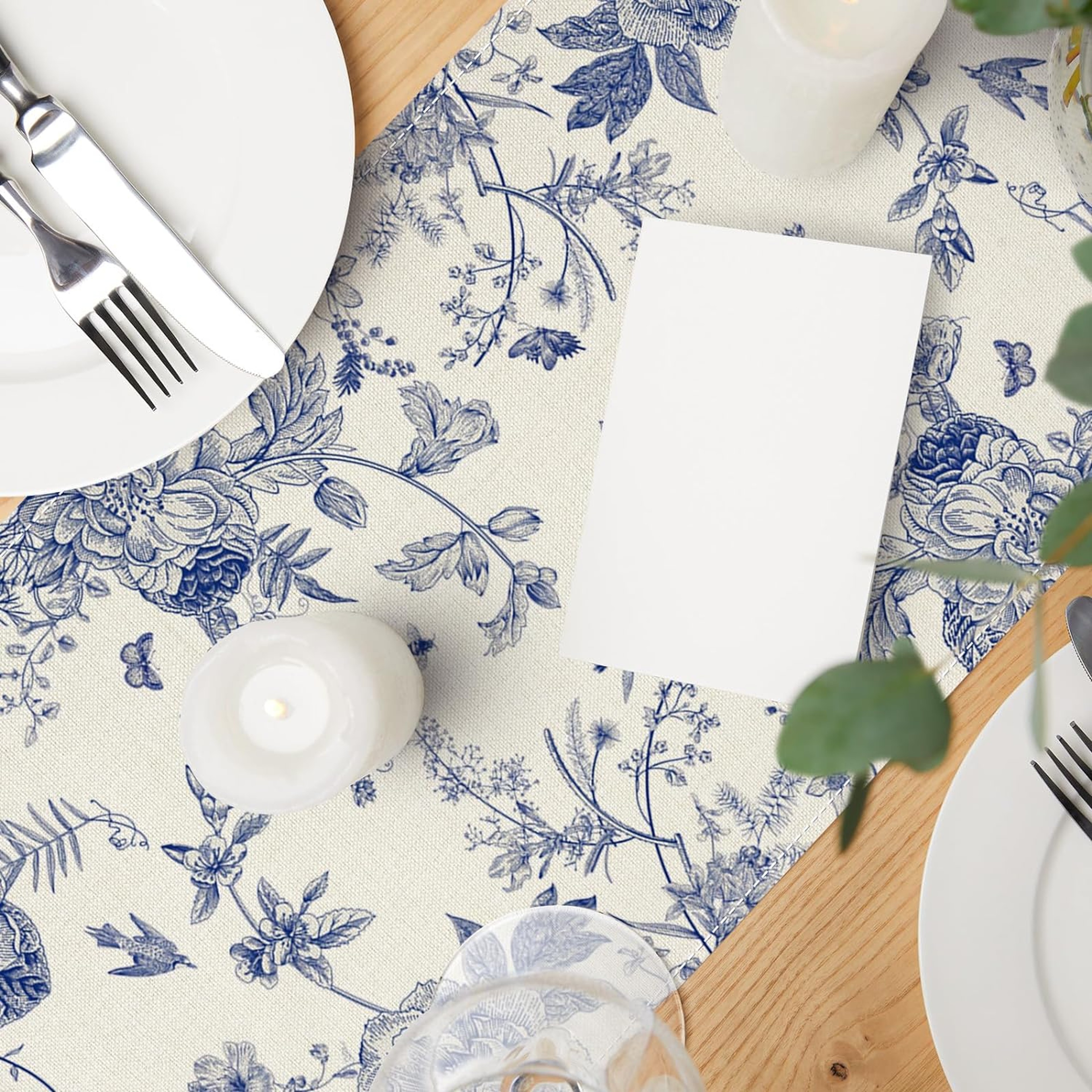 Monochrome Bird Linen Table Runner for Farmhouse Dining and Wedding Decor – view 5