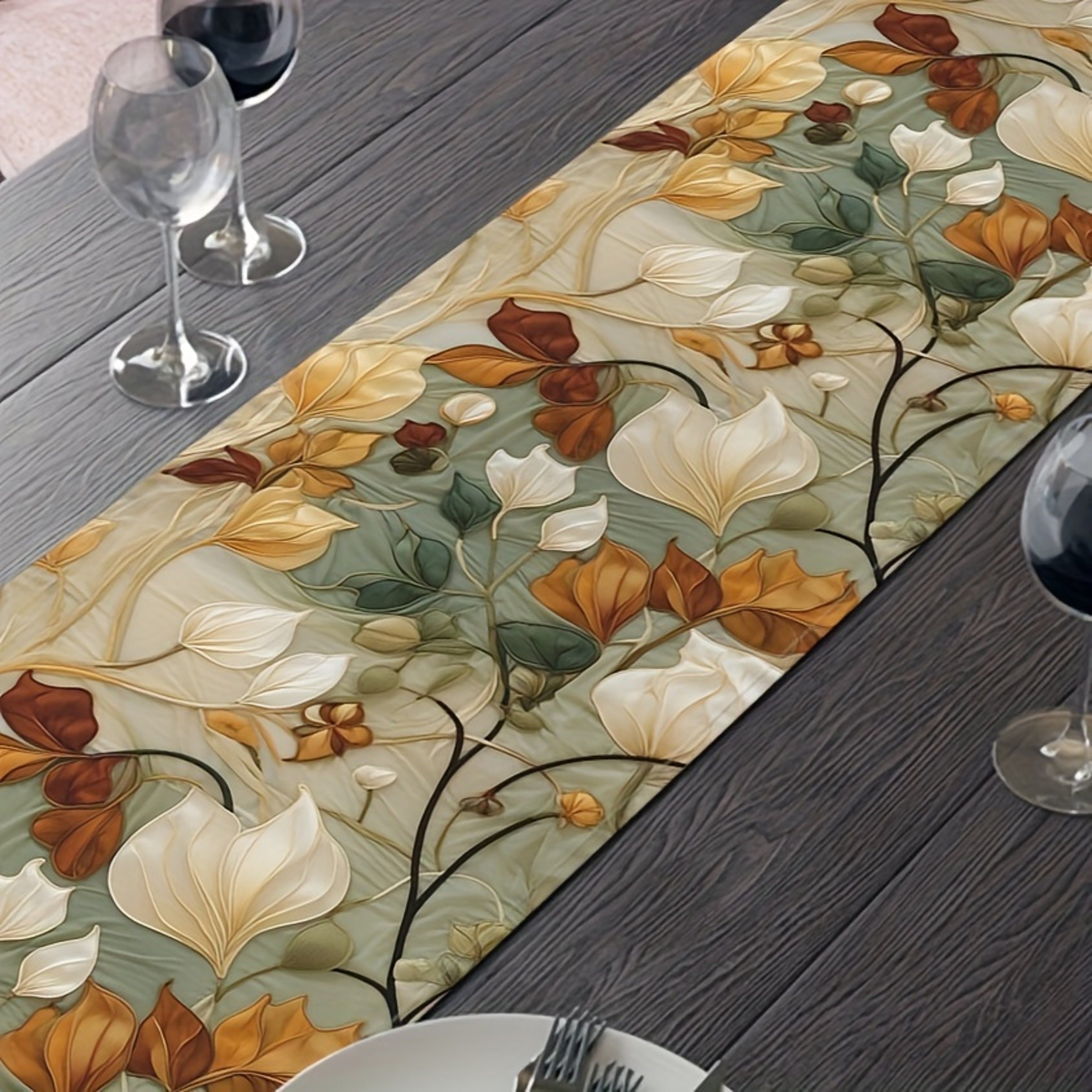 Vintage Floral Linen Table Runner For Dining Table And Dresser Decor 2