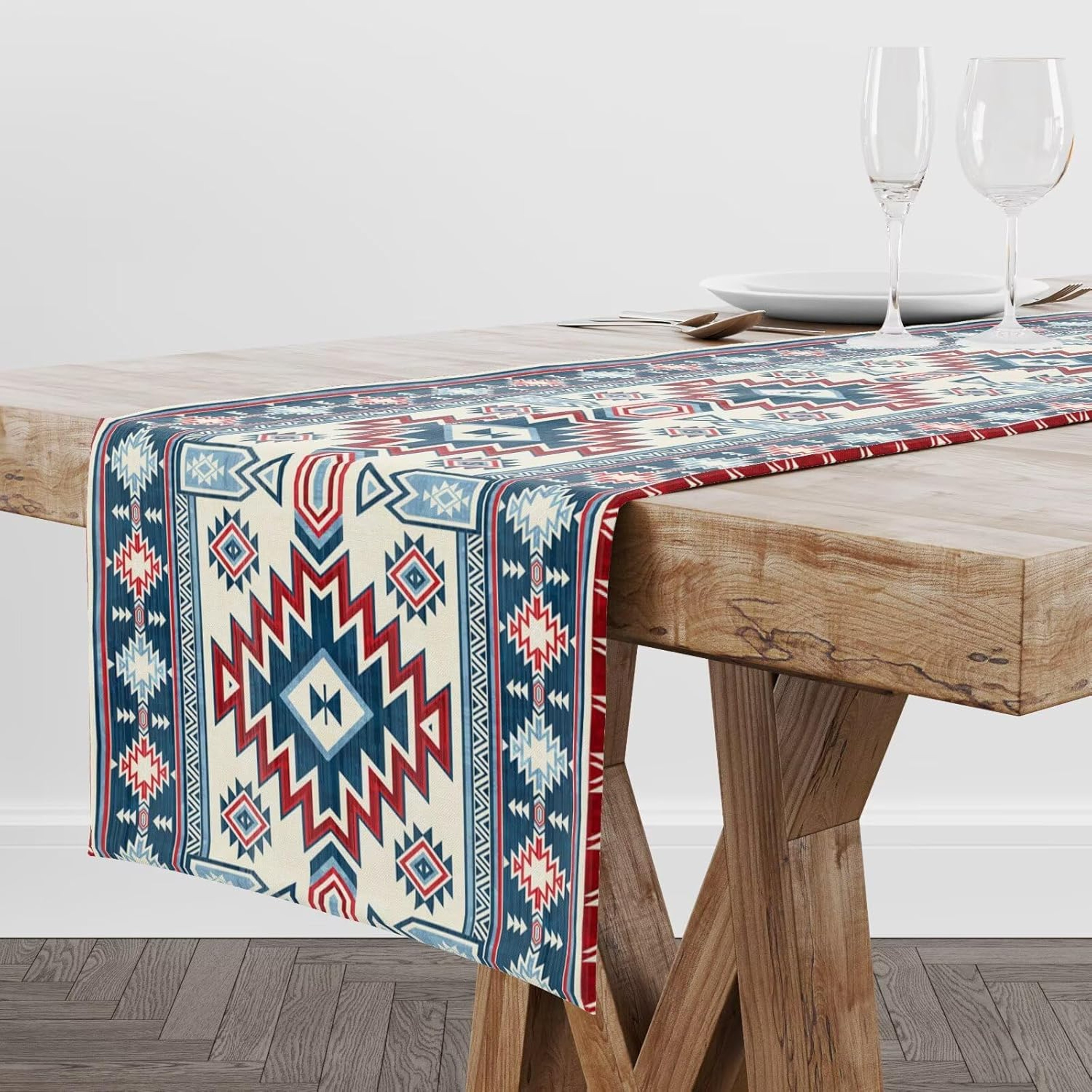 Southwestern Aztec Linen Table Runner For Boho Dining Decor 1