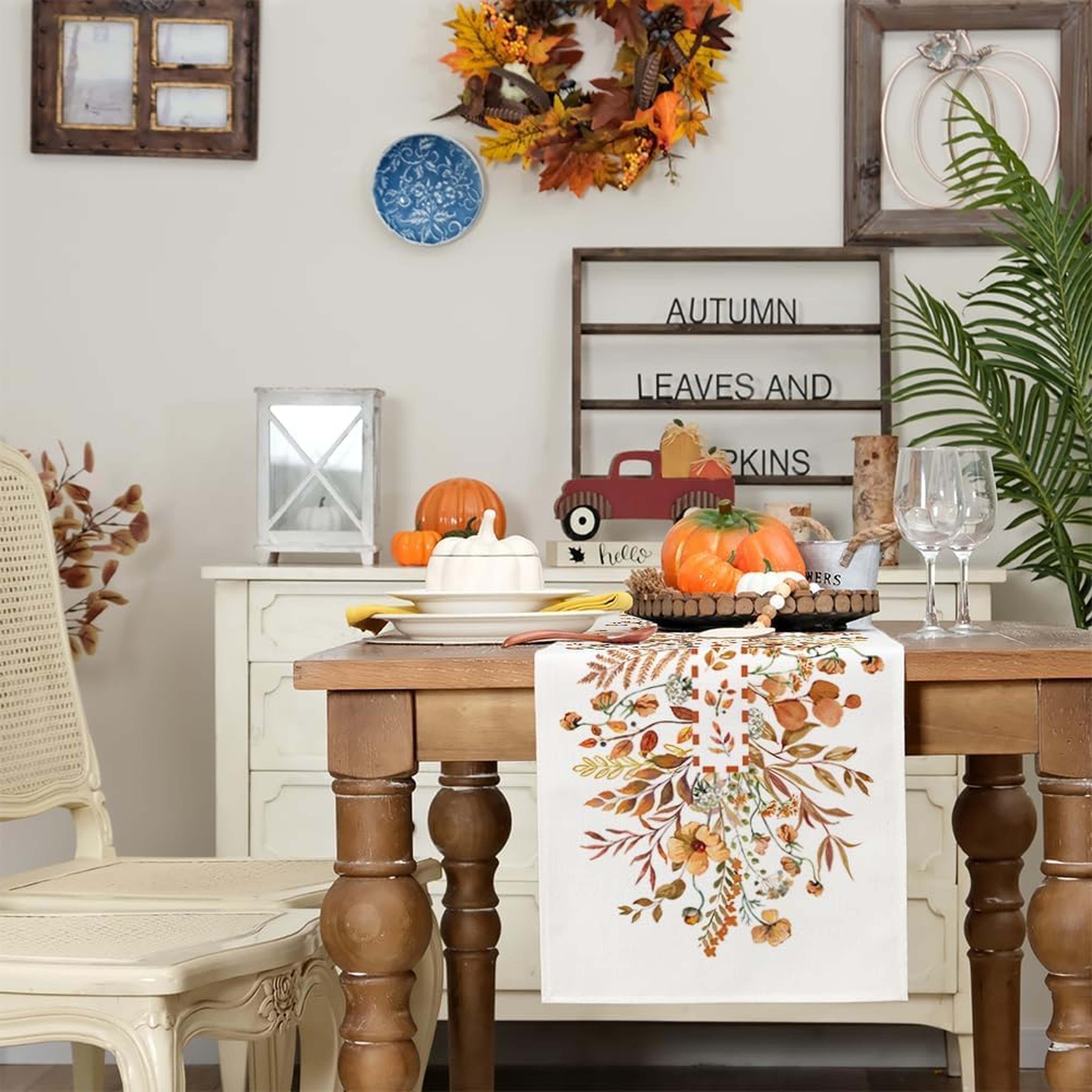 Autumn Wildflower Linen Thanksgiving Table Runner for Fall Dining Decor – view 3