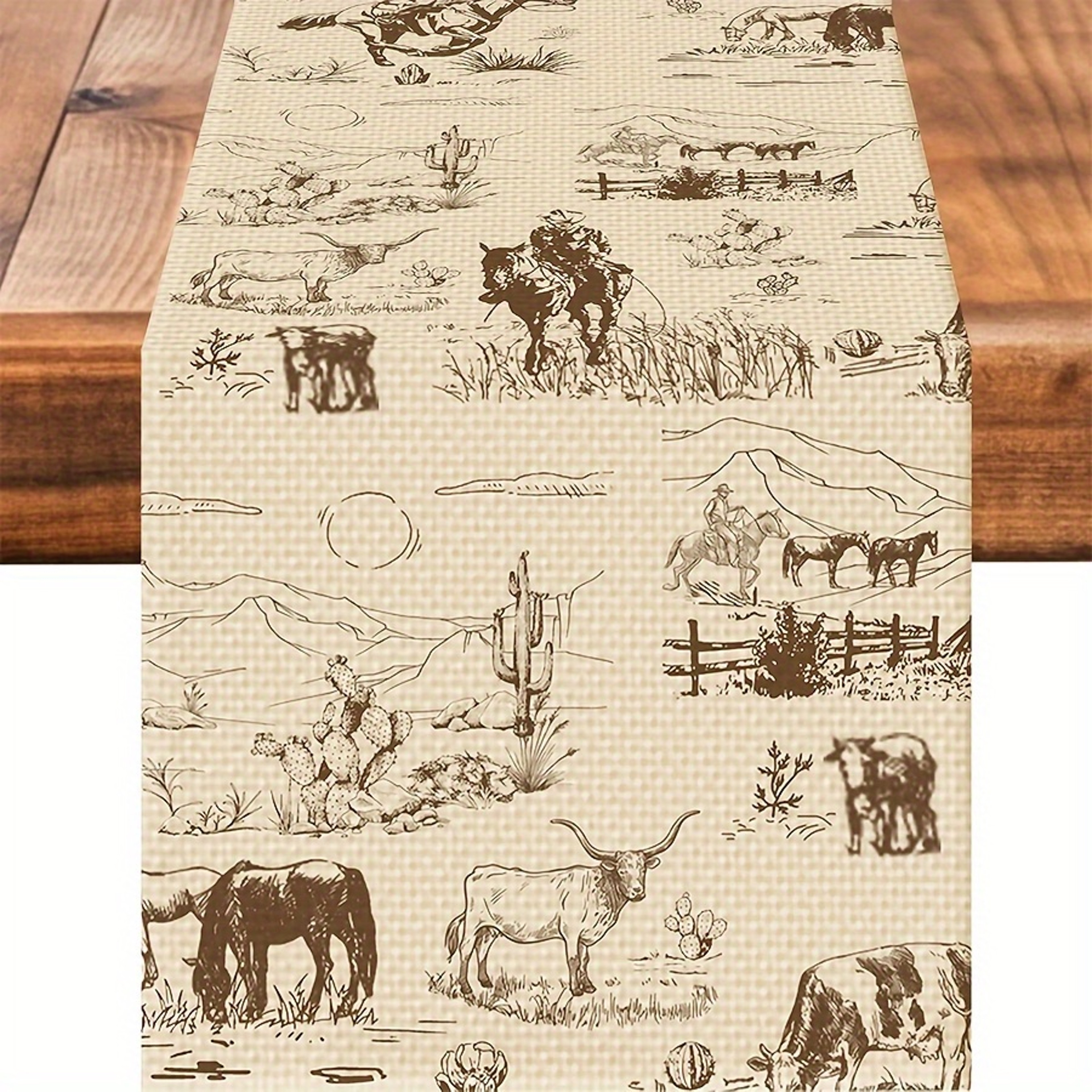 Western Cowhide Print Table Runner Rustic Farmhouse Dining Decor 0