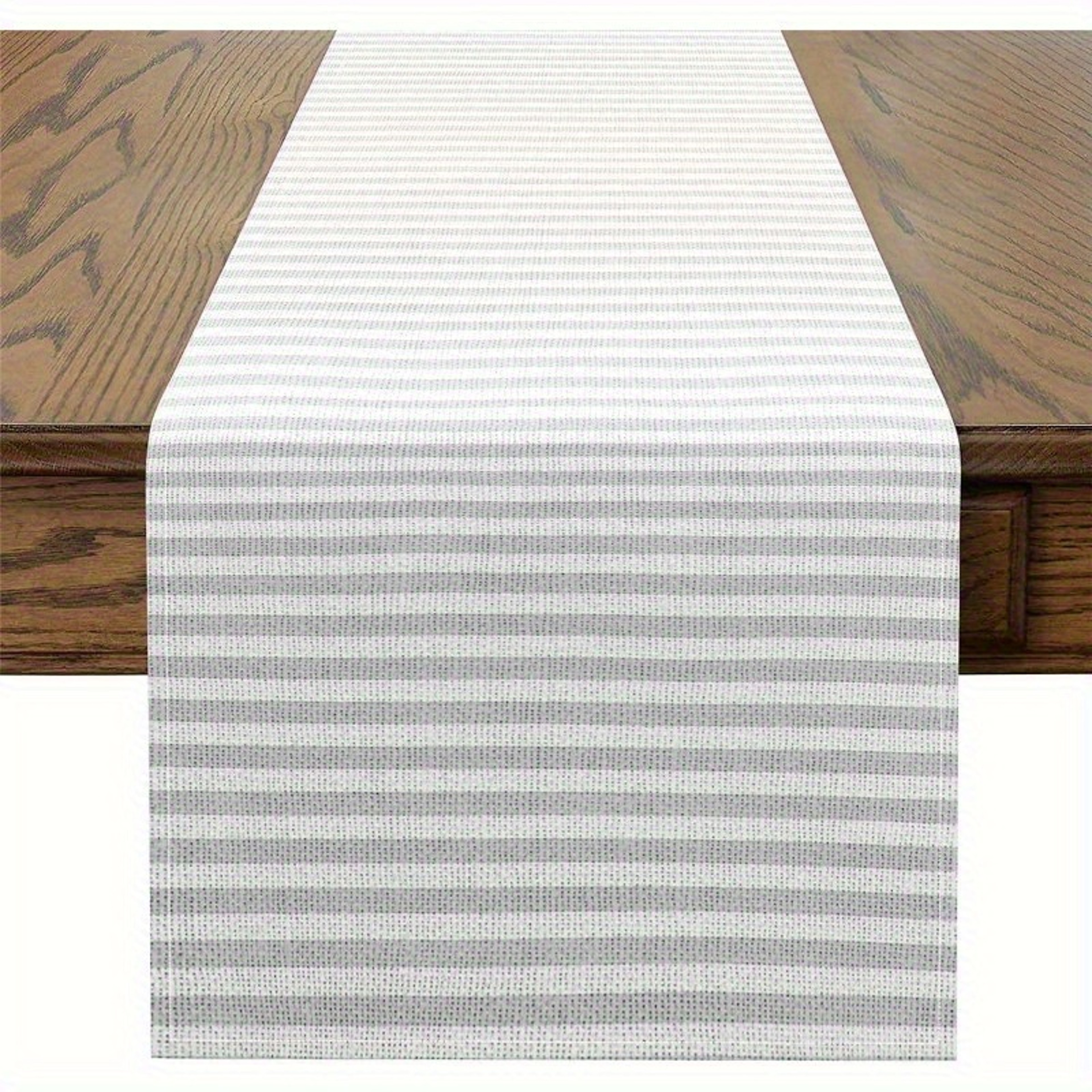Light Gray White Striped Linen Table Runner For Modern Dining Decor 0