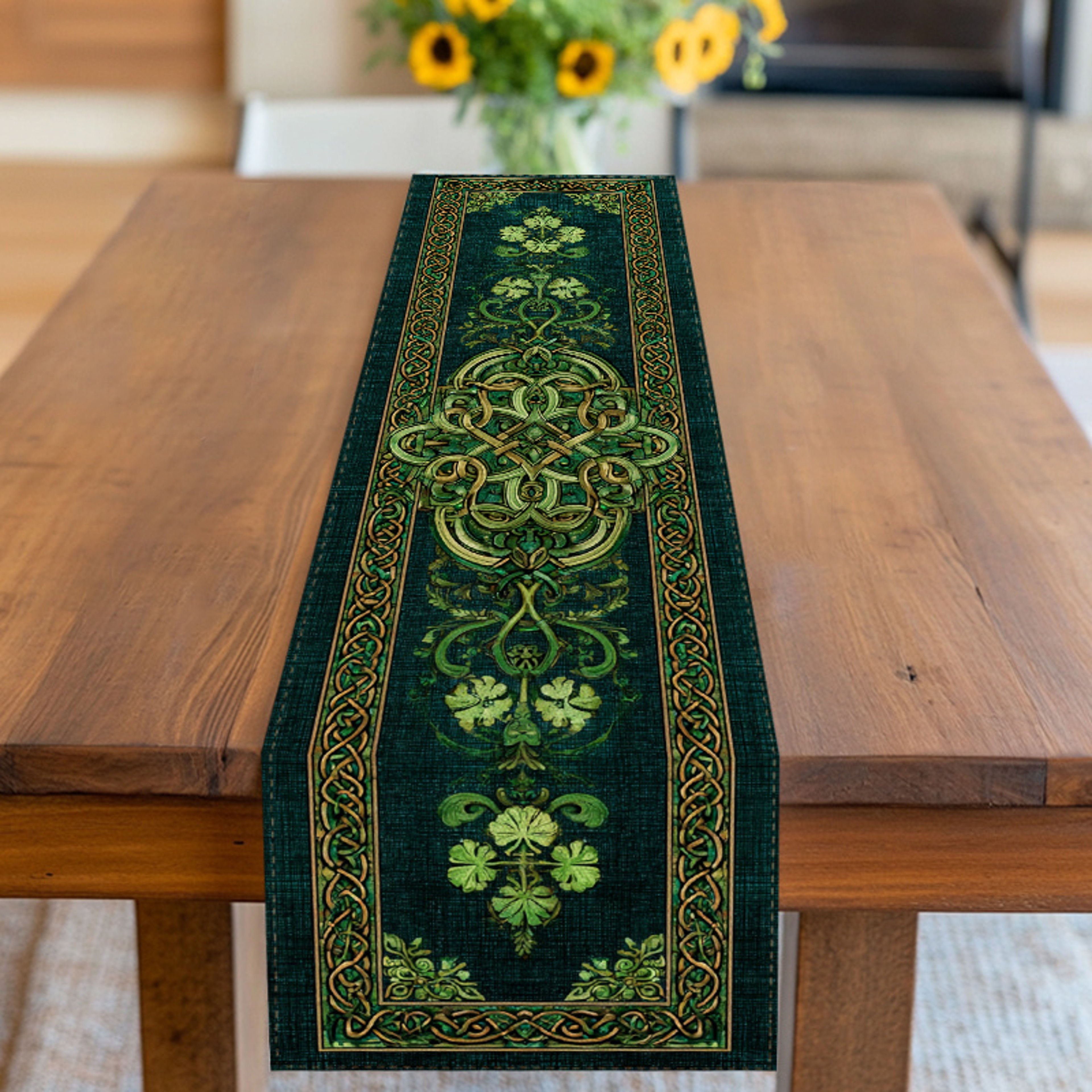 Irish Celtic Knot Clover Table Runner for St Patricks Day Decor – view 1