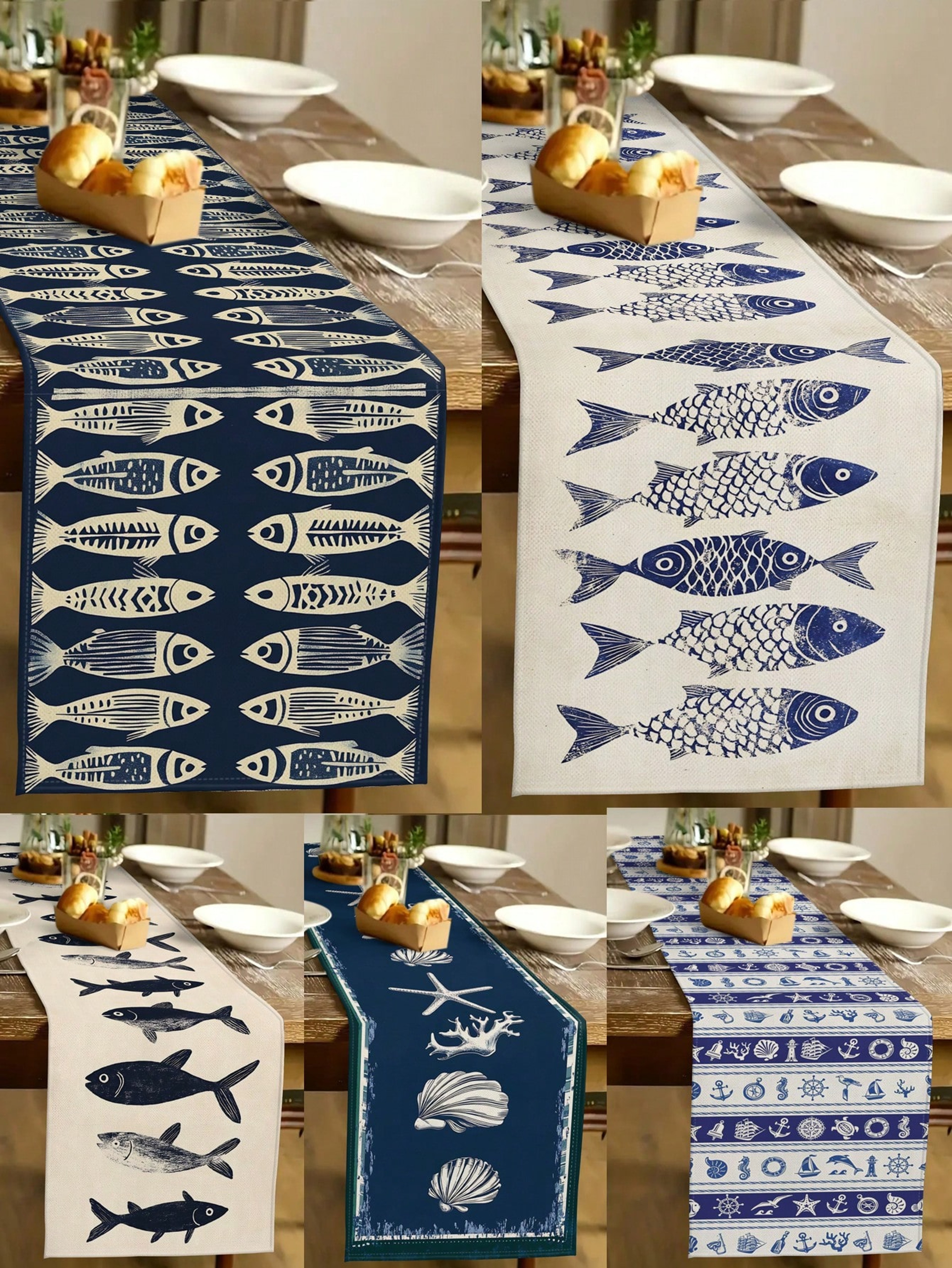 Coastal Fish Table Runner For Nautical Beach Dining Decor 0