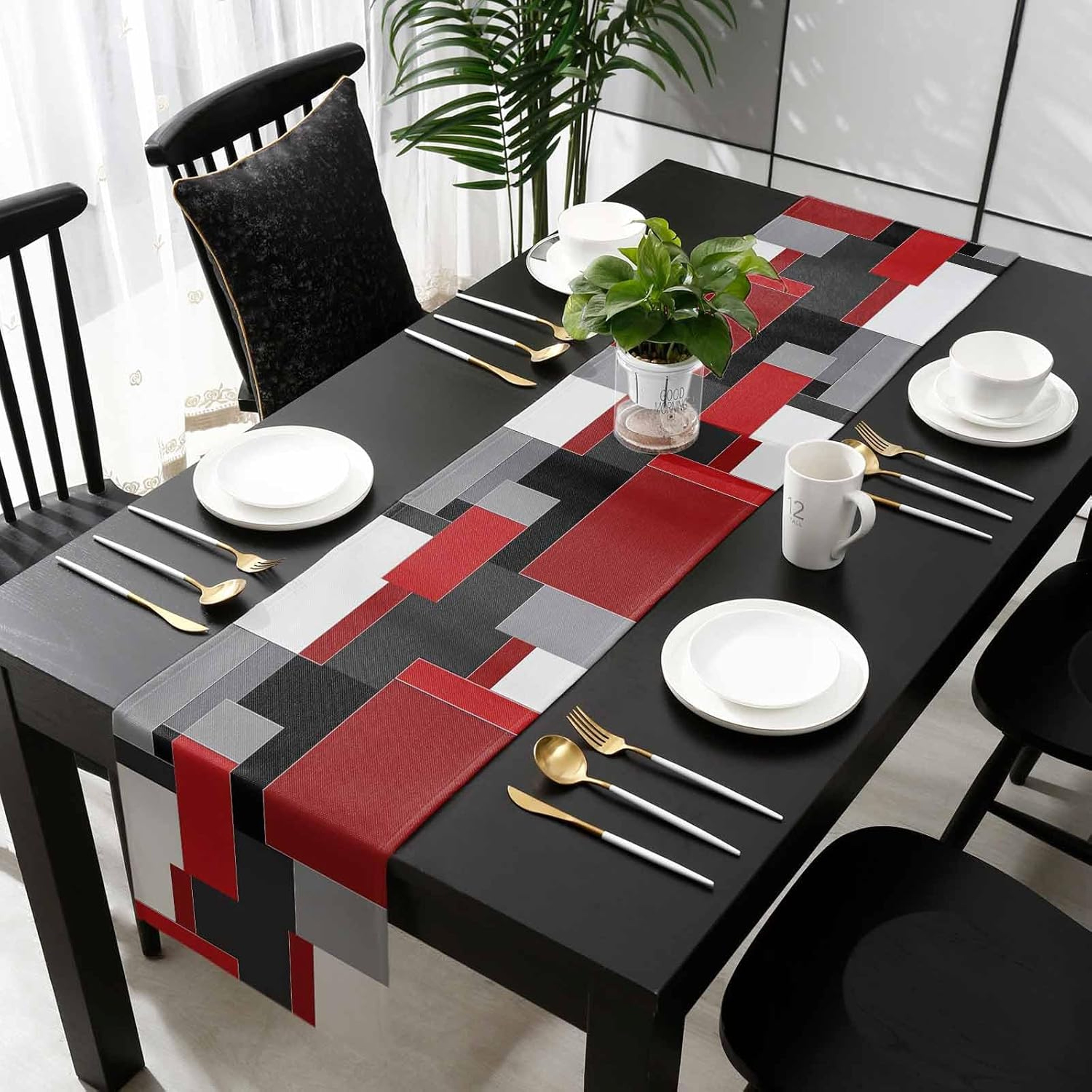 Modern Table Runner with Abstract Geometry Design for Dining Tables and Dressers – view 1