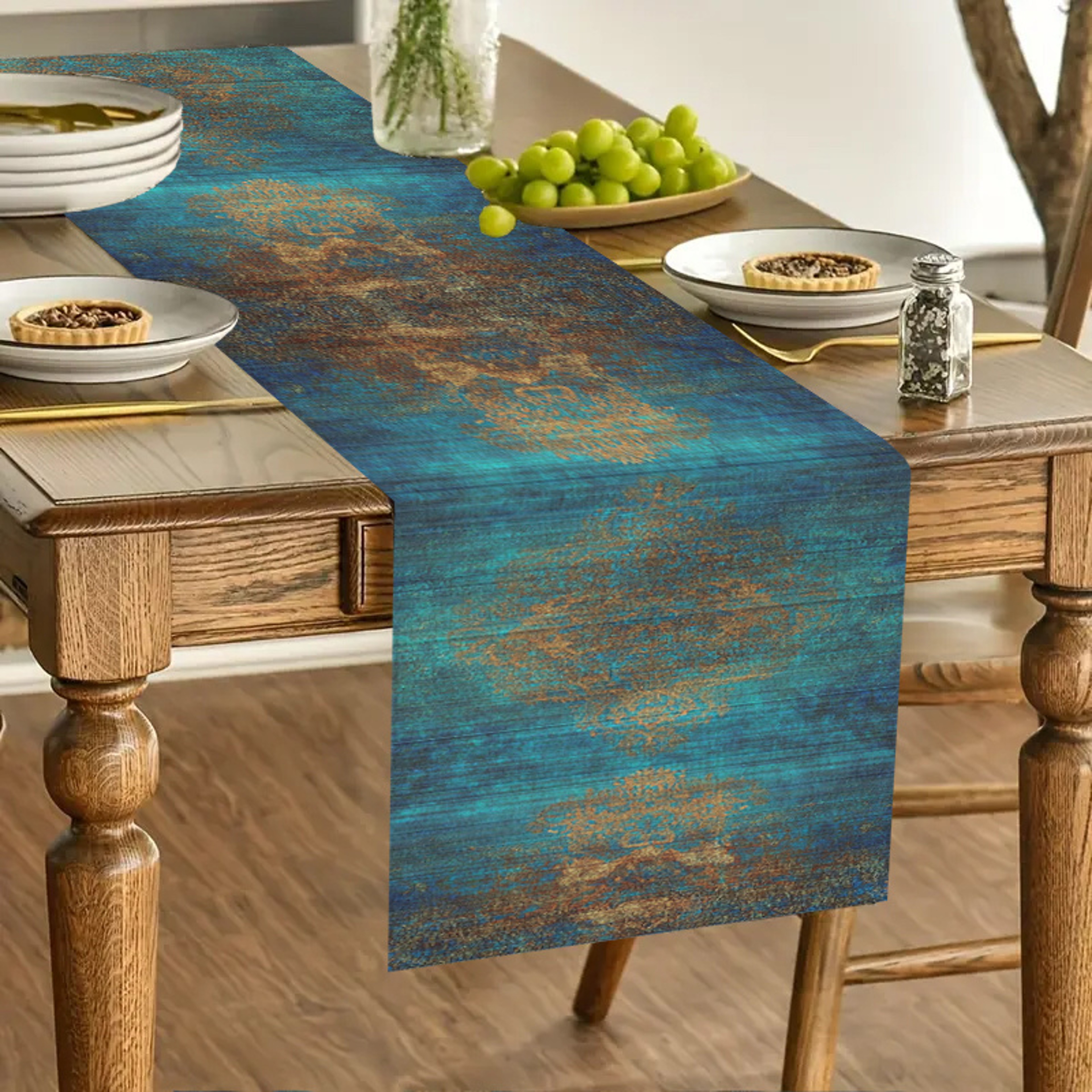 Elegant Dark Blue Woven Table Runner For Dining  Kitchen Decor 4