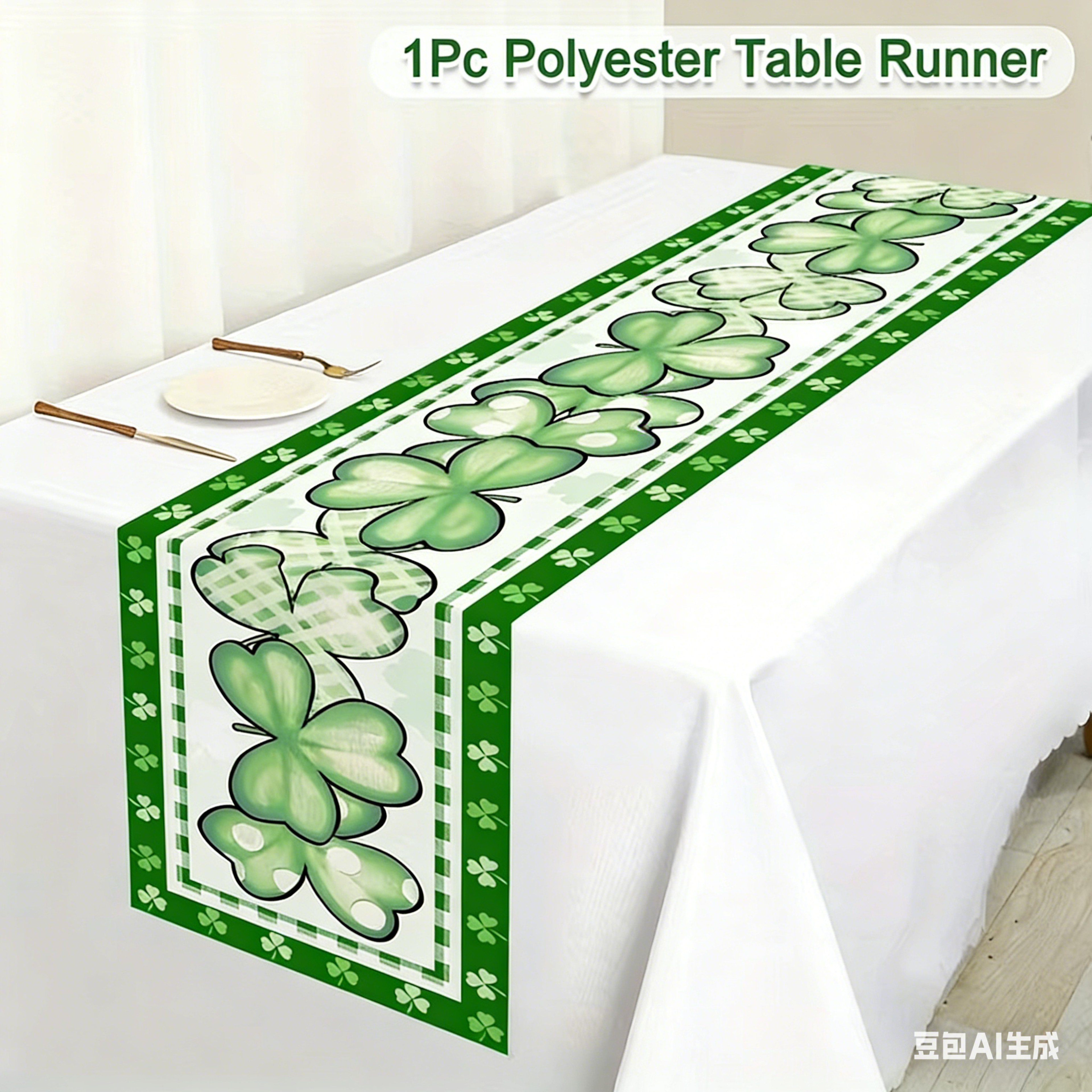 Premium Green Clover St Patricks Day Table Runner Shamrock Table Decor for Holiday & Spring Dining – view 2