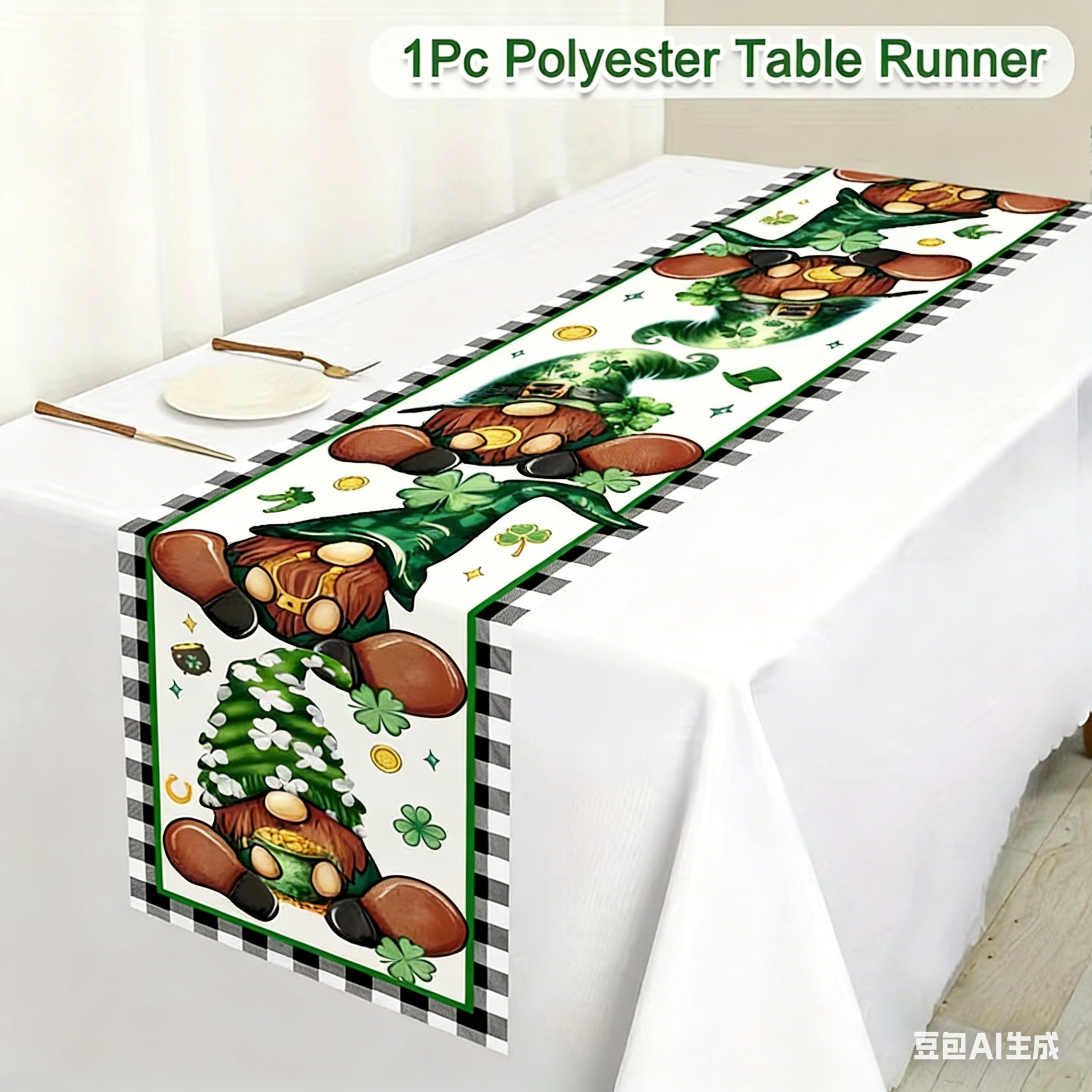 Premium Green Clover St Patricks Day Table Runner Shamrock Table Decor for Holiday & Spring Dining – view 11