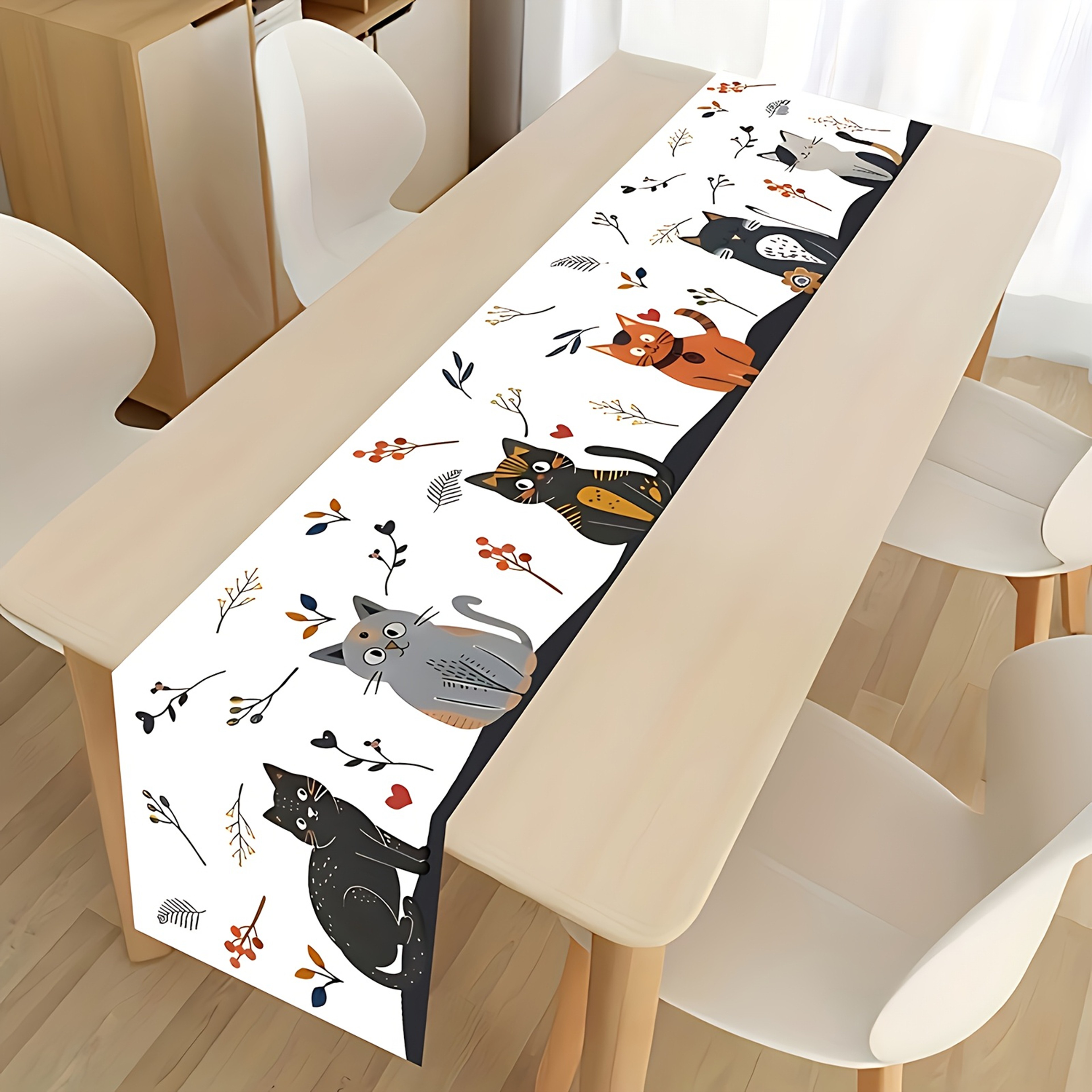 Festive Cat Christmas Table Runner For Dining Holiday Kitchen Decor Linen 0