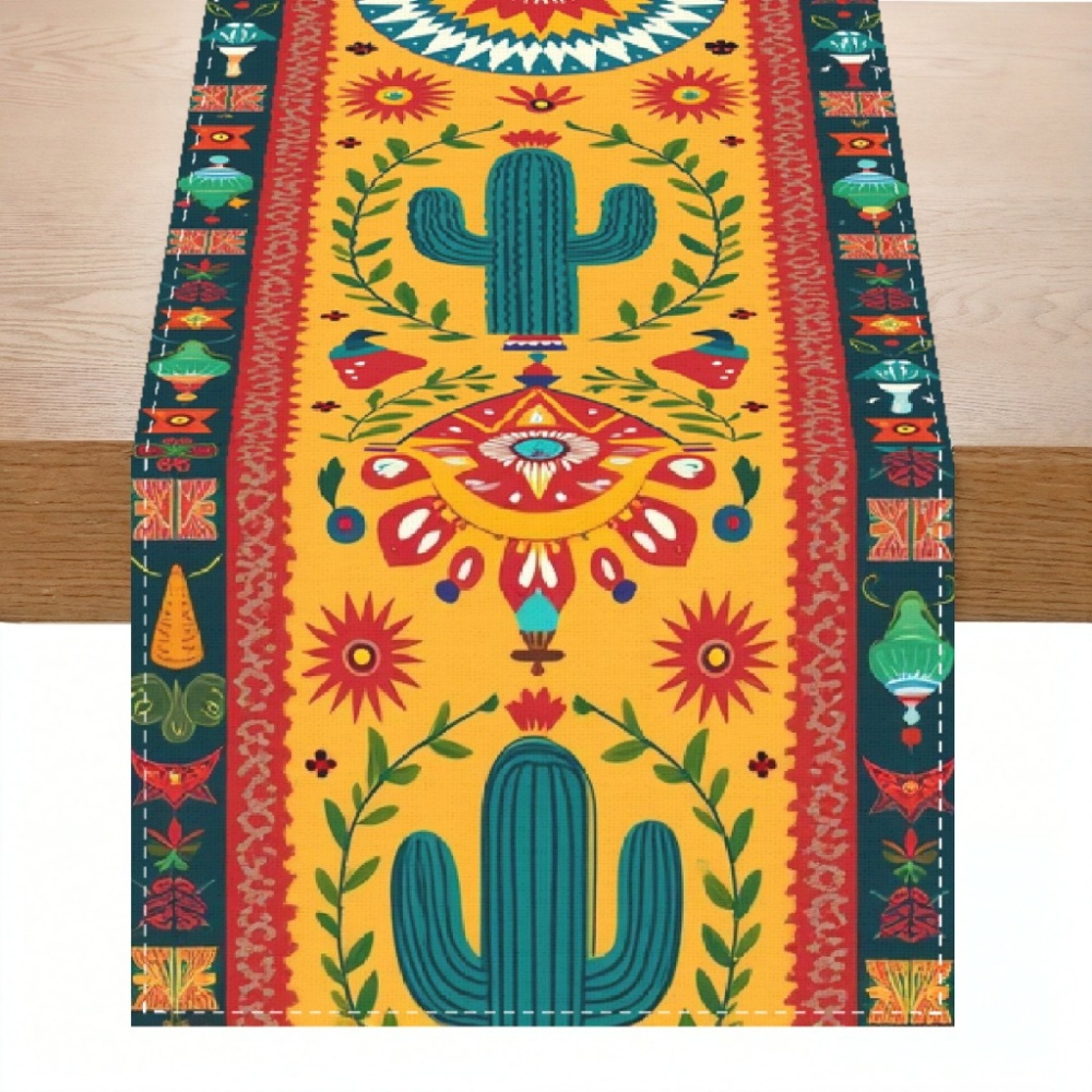 Mexican Cactus Floral Table Runner for Fiesta Kitchen and Coffee Table Decor – view 1