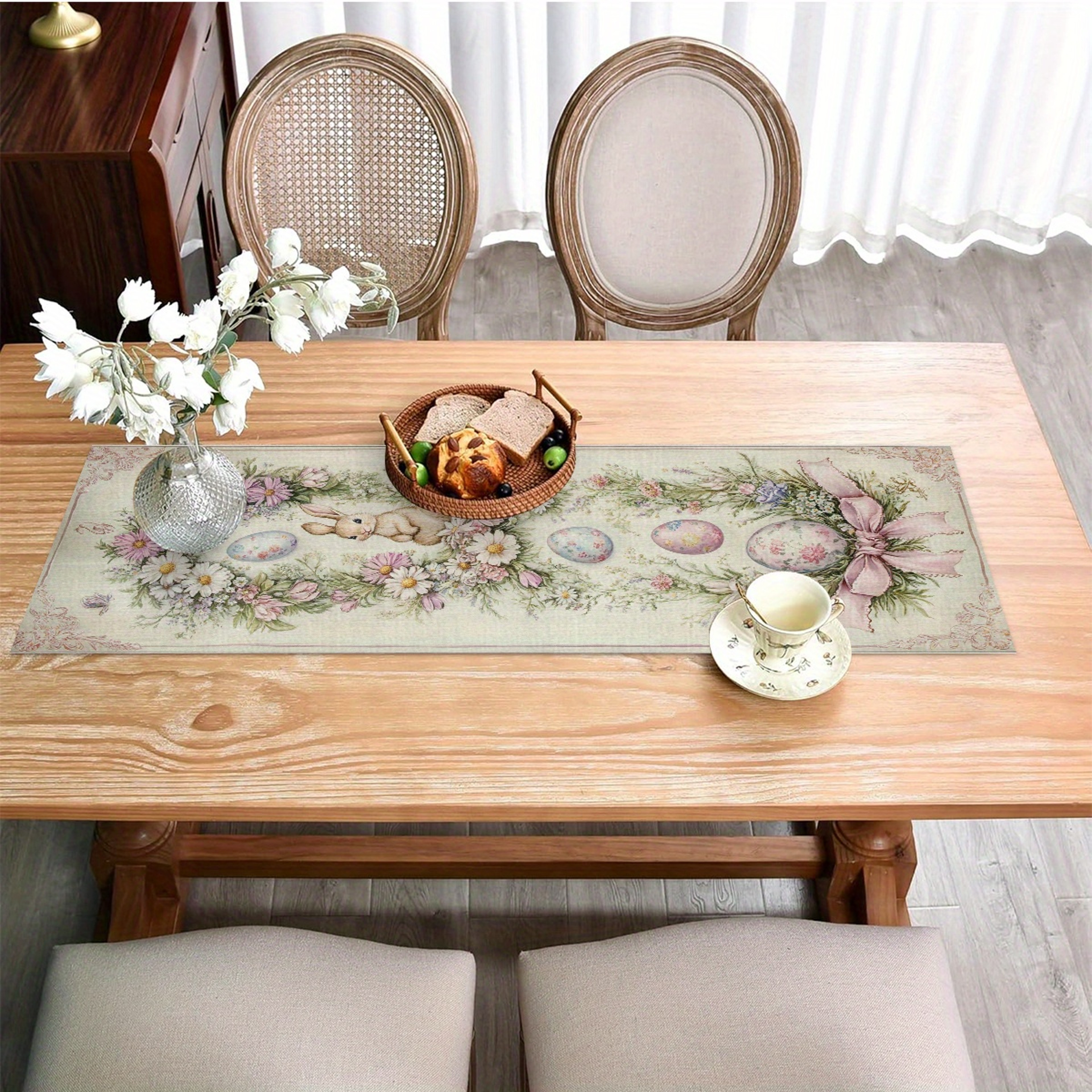 Easter Egg Floral Linen Table Runner For Spring Dining Decor 3