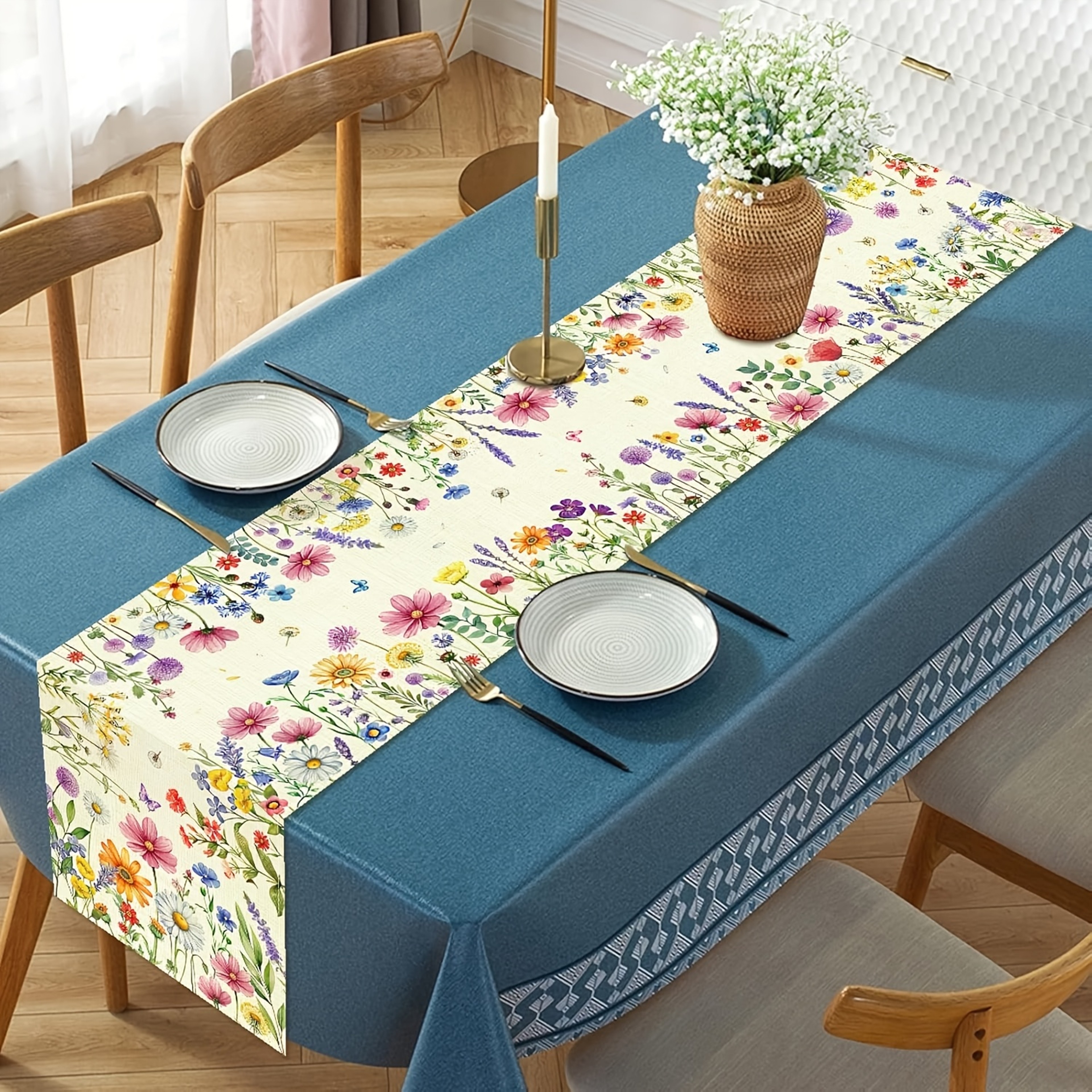 Spring & Summer Linen Floral Table Runner Elegant Floral Table Runner for Weddings, Parties & Home – view 4