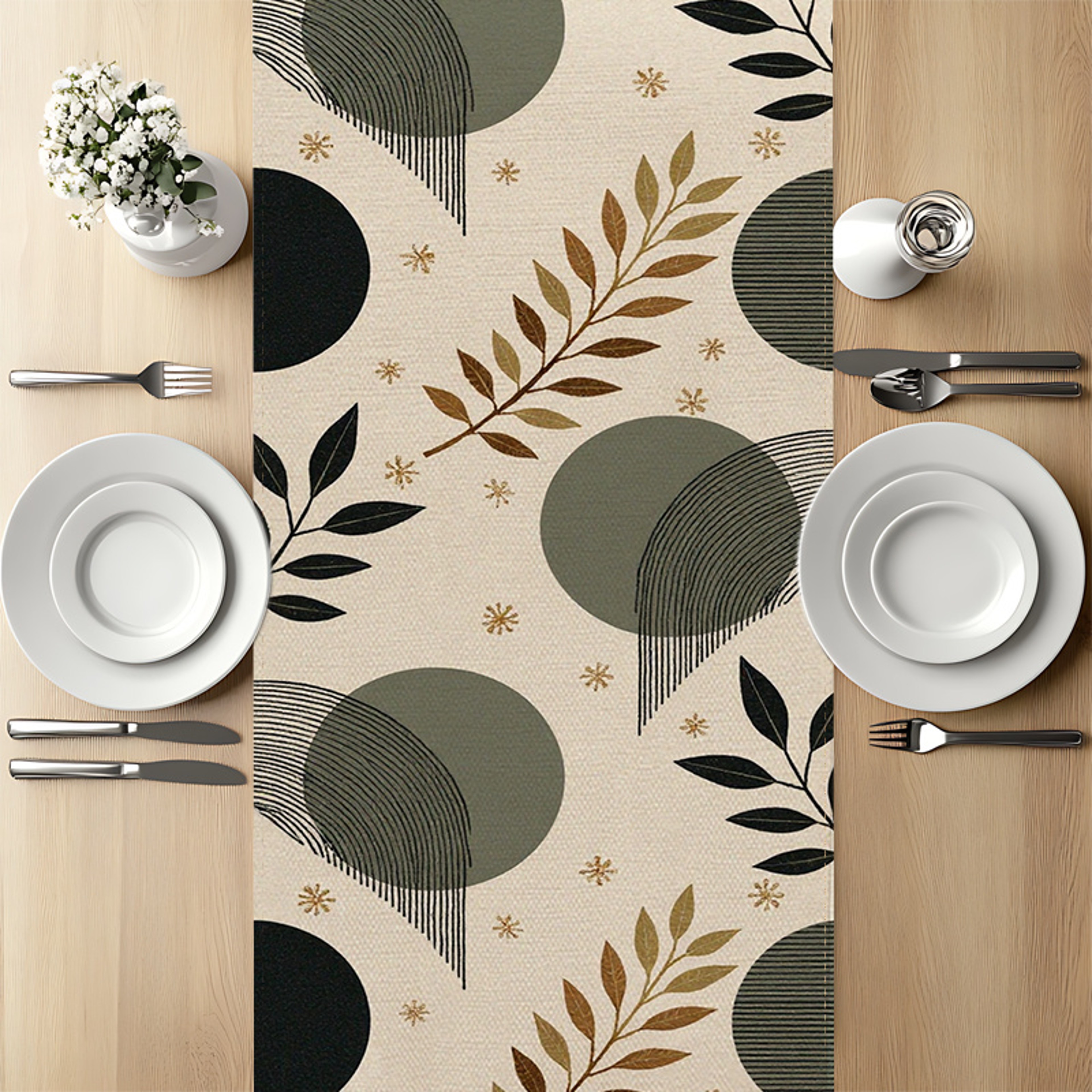 Modern Table Runner With Geometric Pattern For Dining  Home Decor Beige Elegance 1
